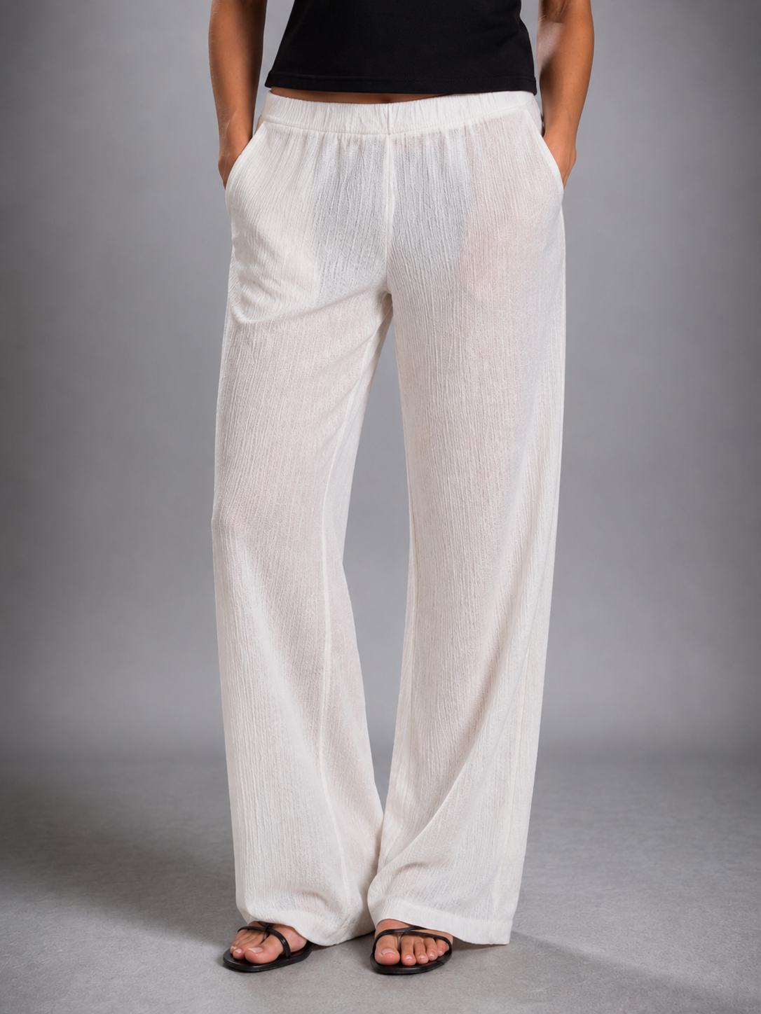 White chiffon straight-cut trousers