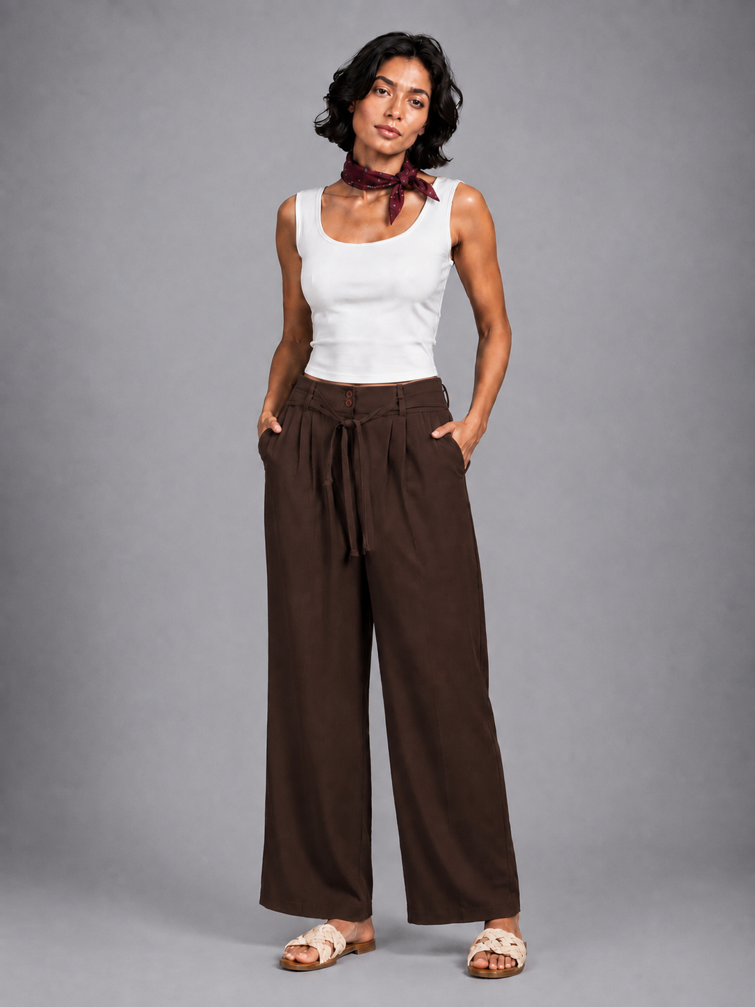 Wide-leg trousers with a tie waist