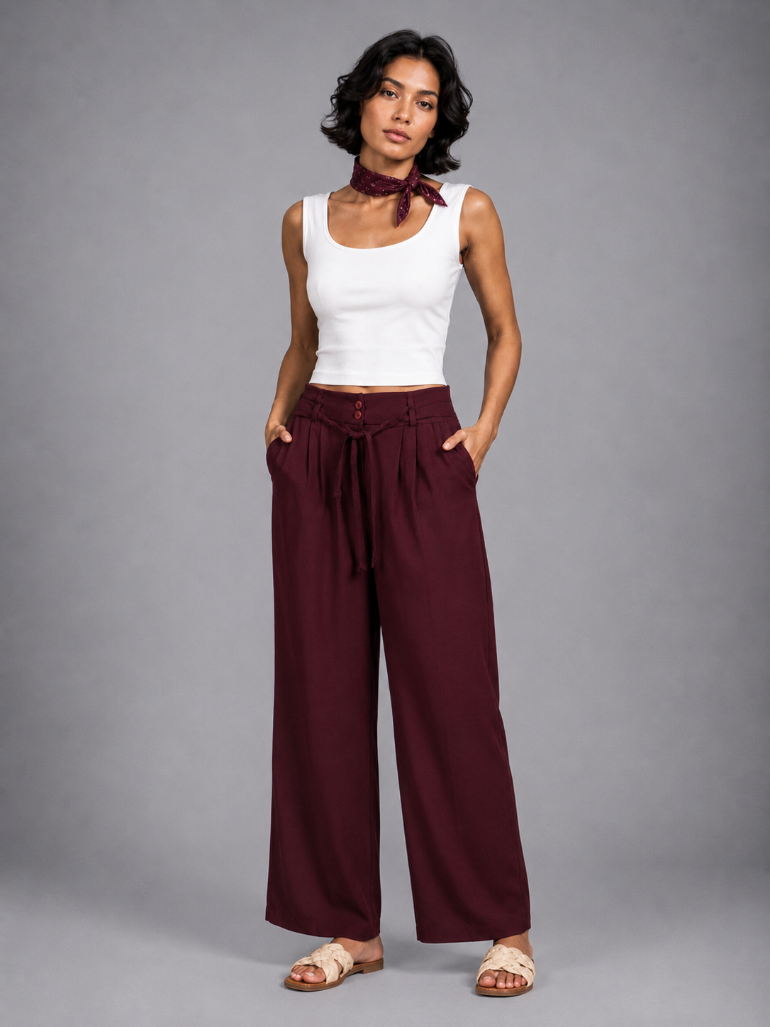 Wide-leg trousers with a tie waist