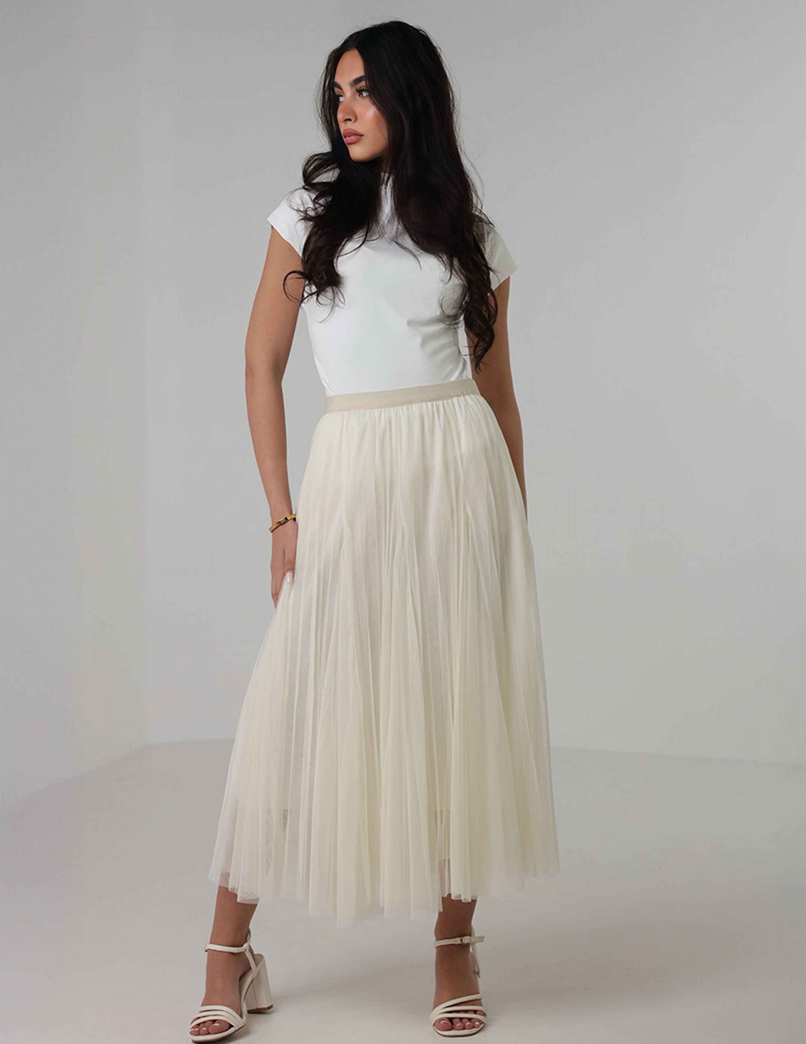 تنورة ماكسي مطوية من الشيفون