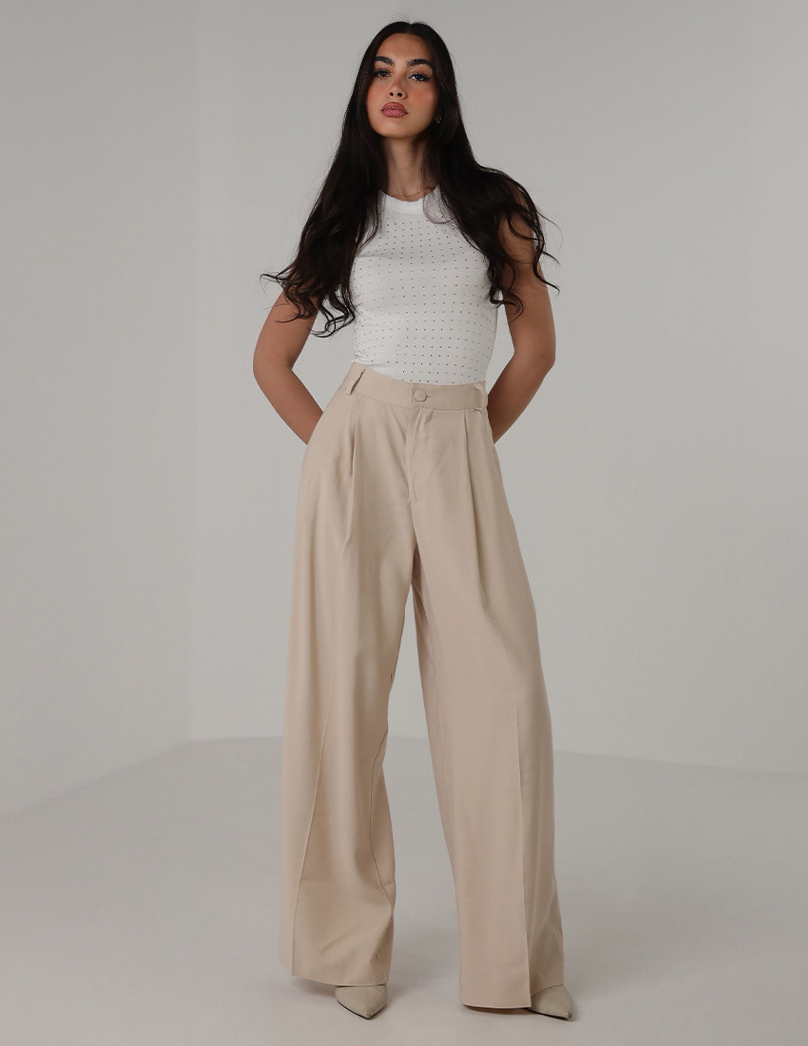 Wide-Leg Pleated Trousers