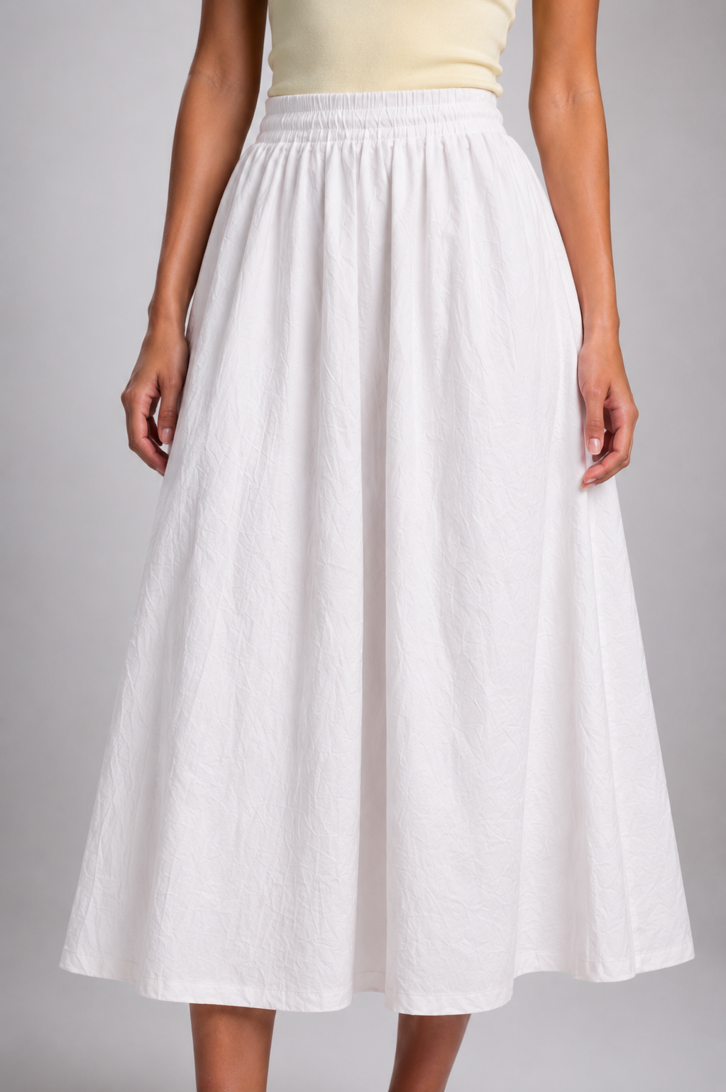 Elastic-waist midi skirt