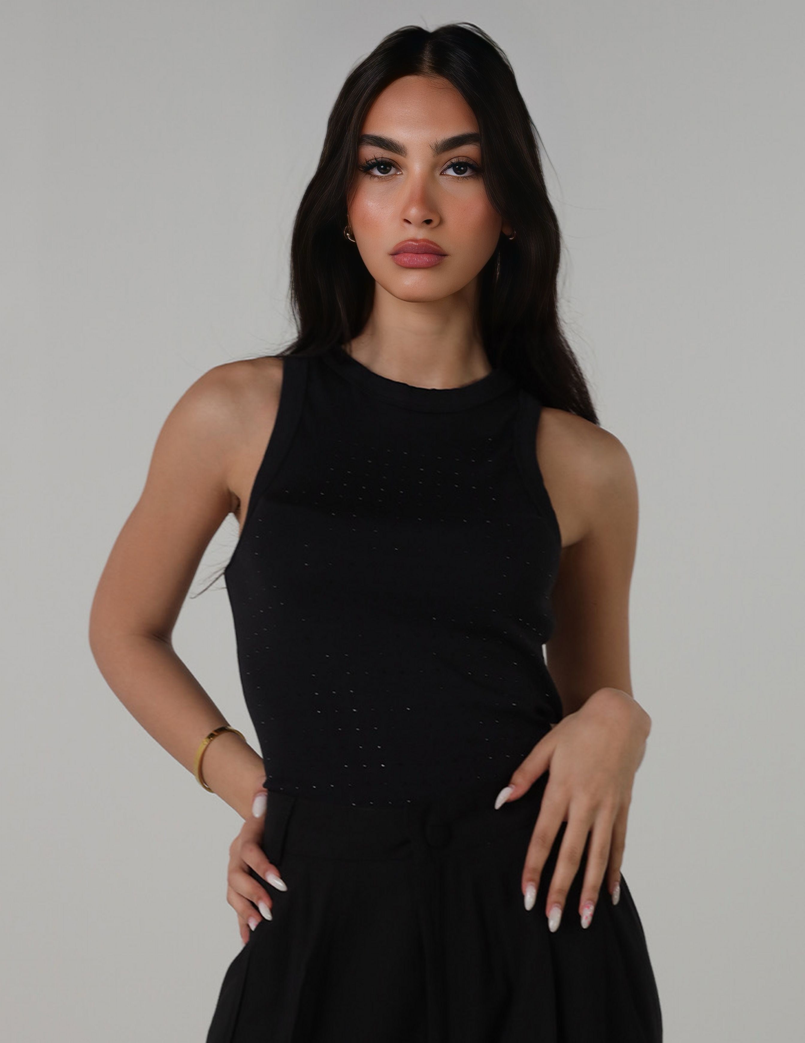 Rhinestone Ribbed Tank Top