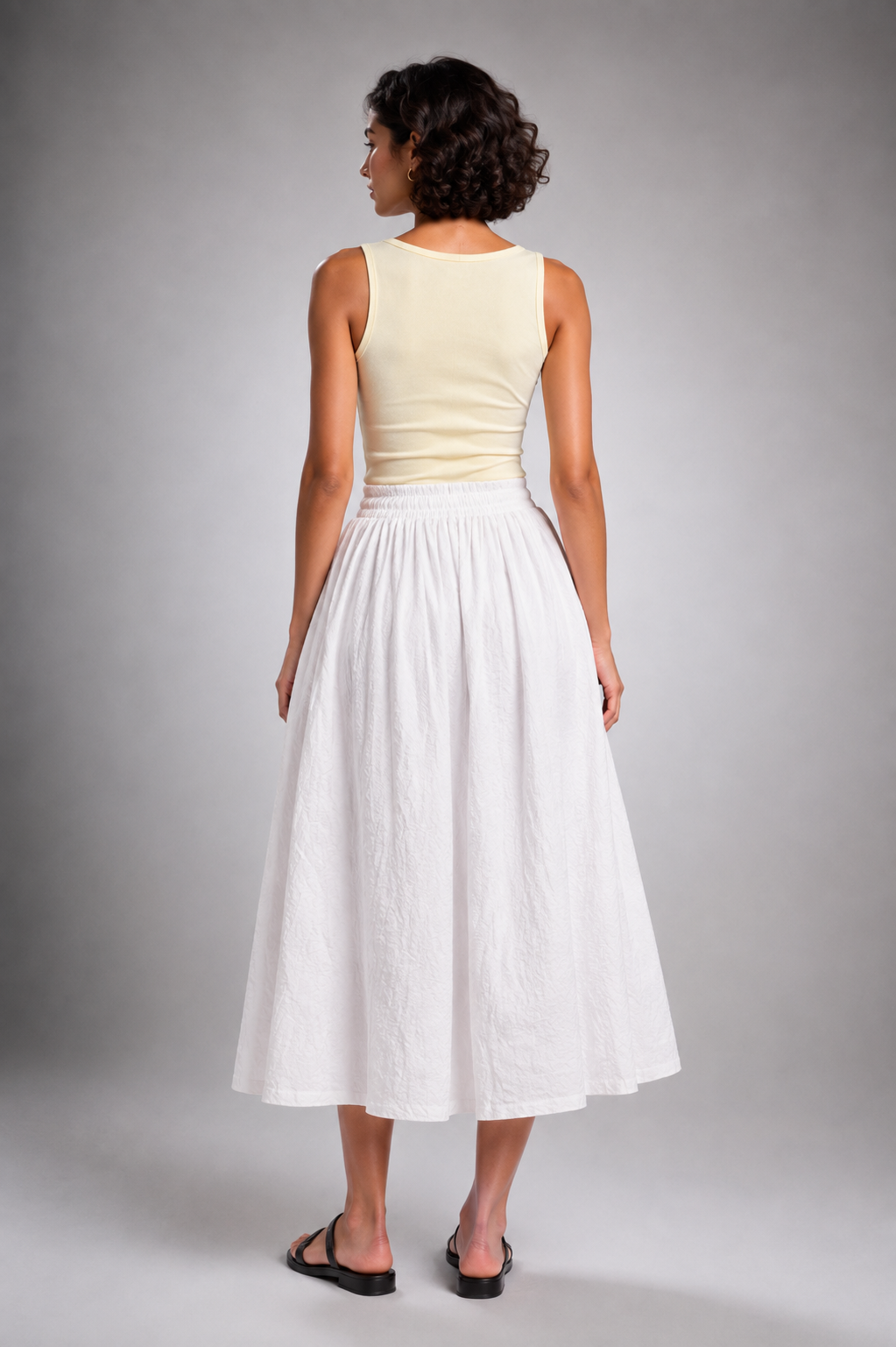 Elastic-waist midi skirt