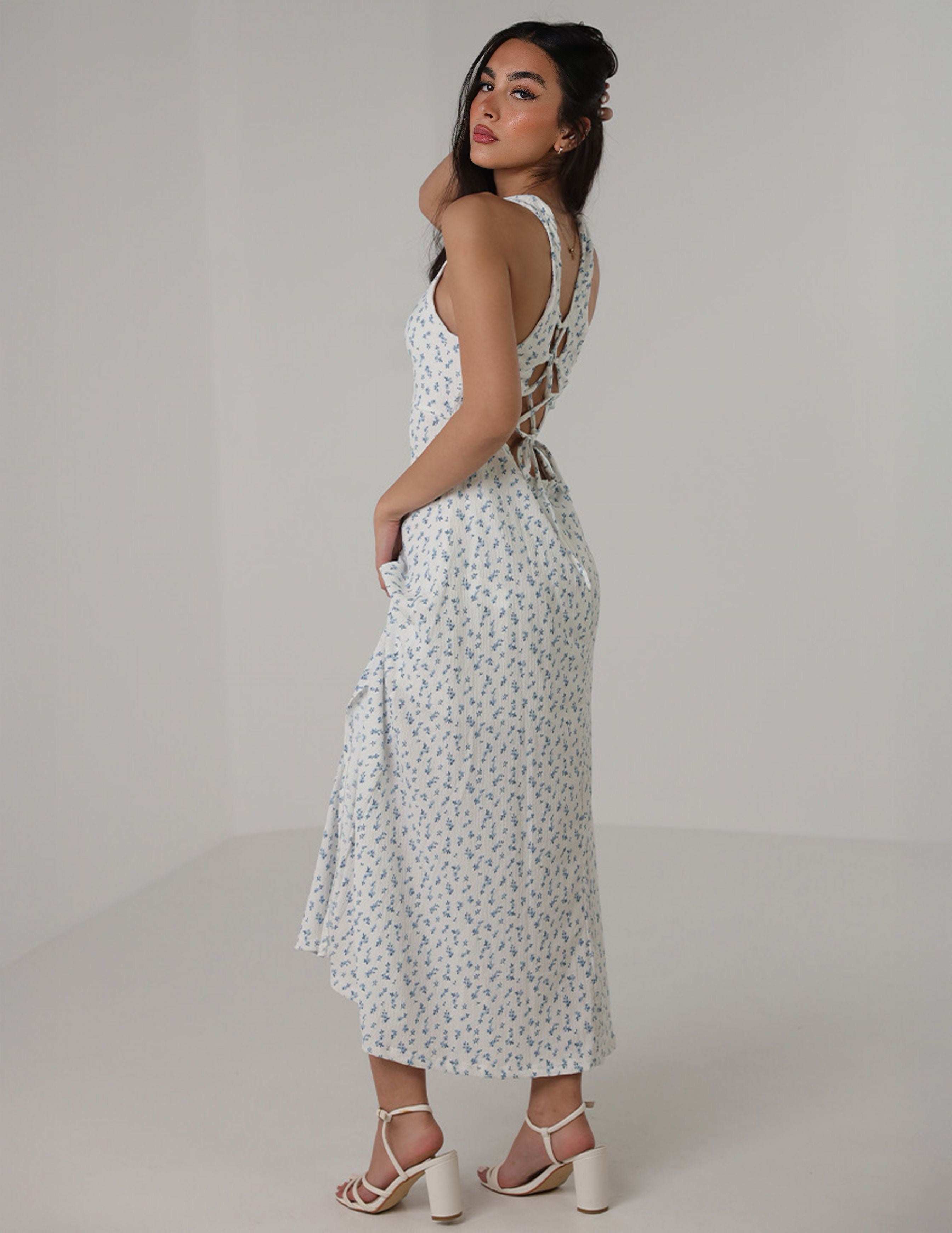 Baby Blue Floral Print Maxi Dress