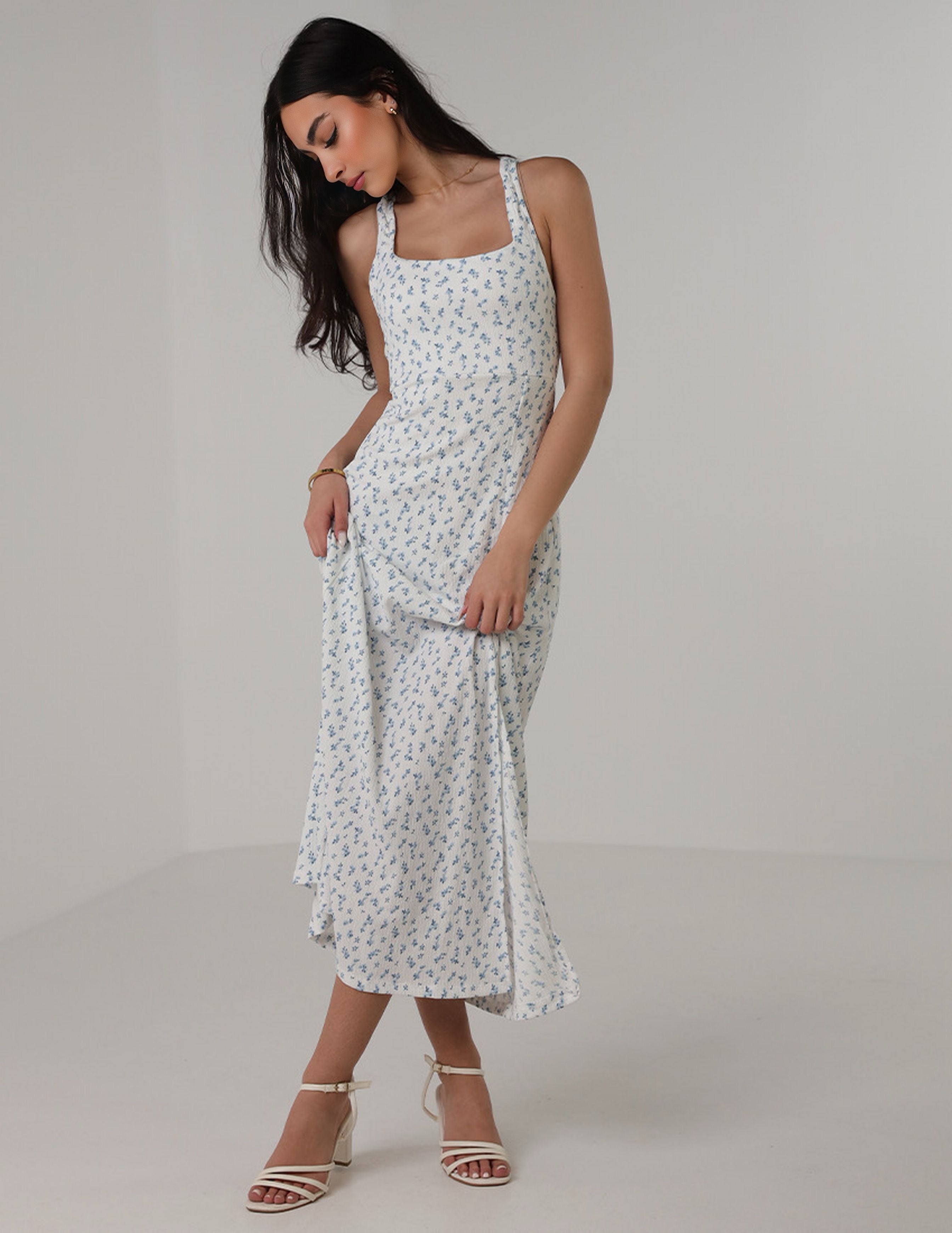 Baby Blue Floral Print Maxi Dress