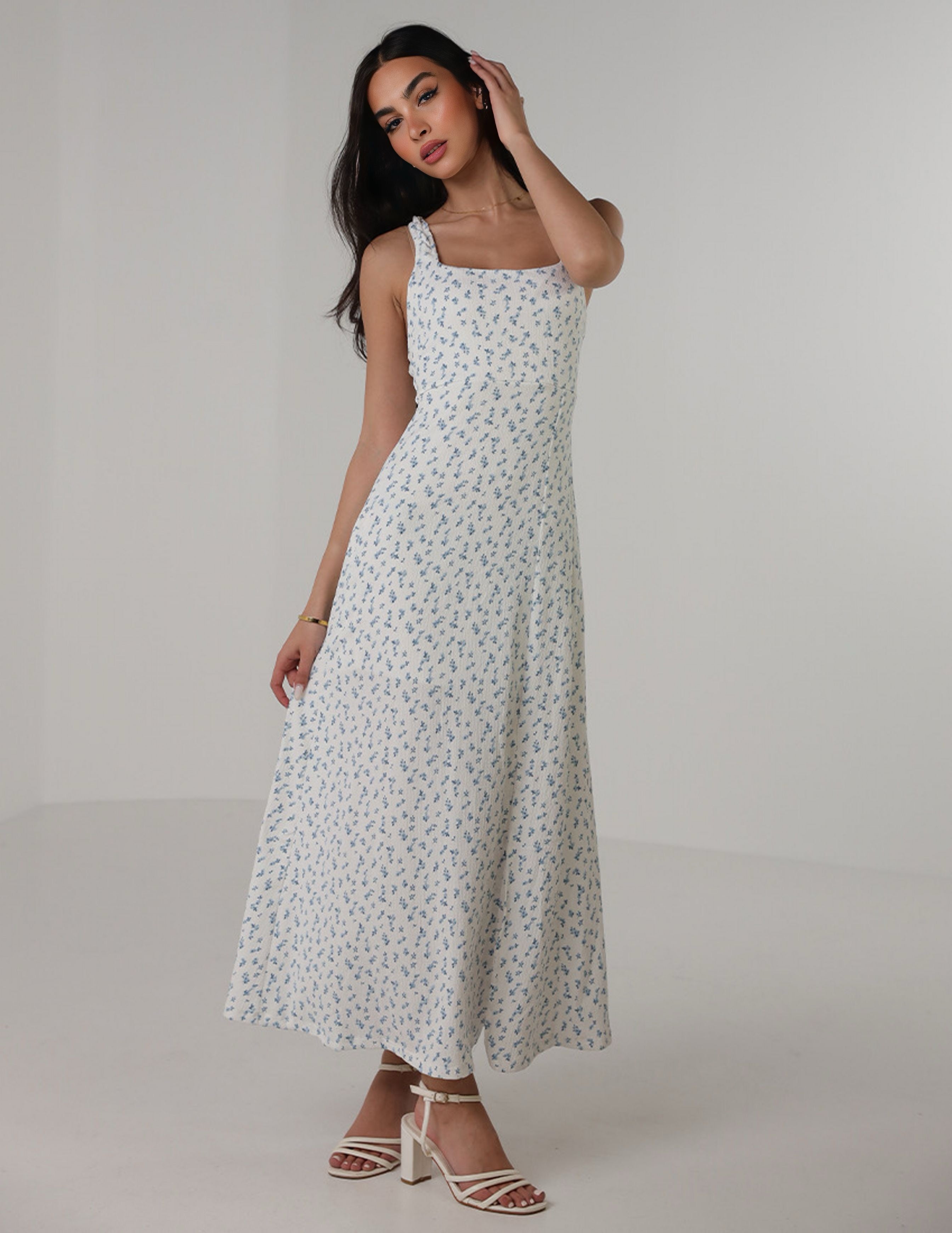 Baby Blue Floral Print Maxi Dress