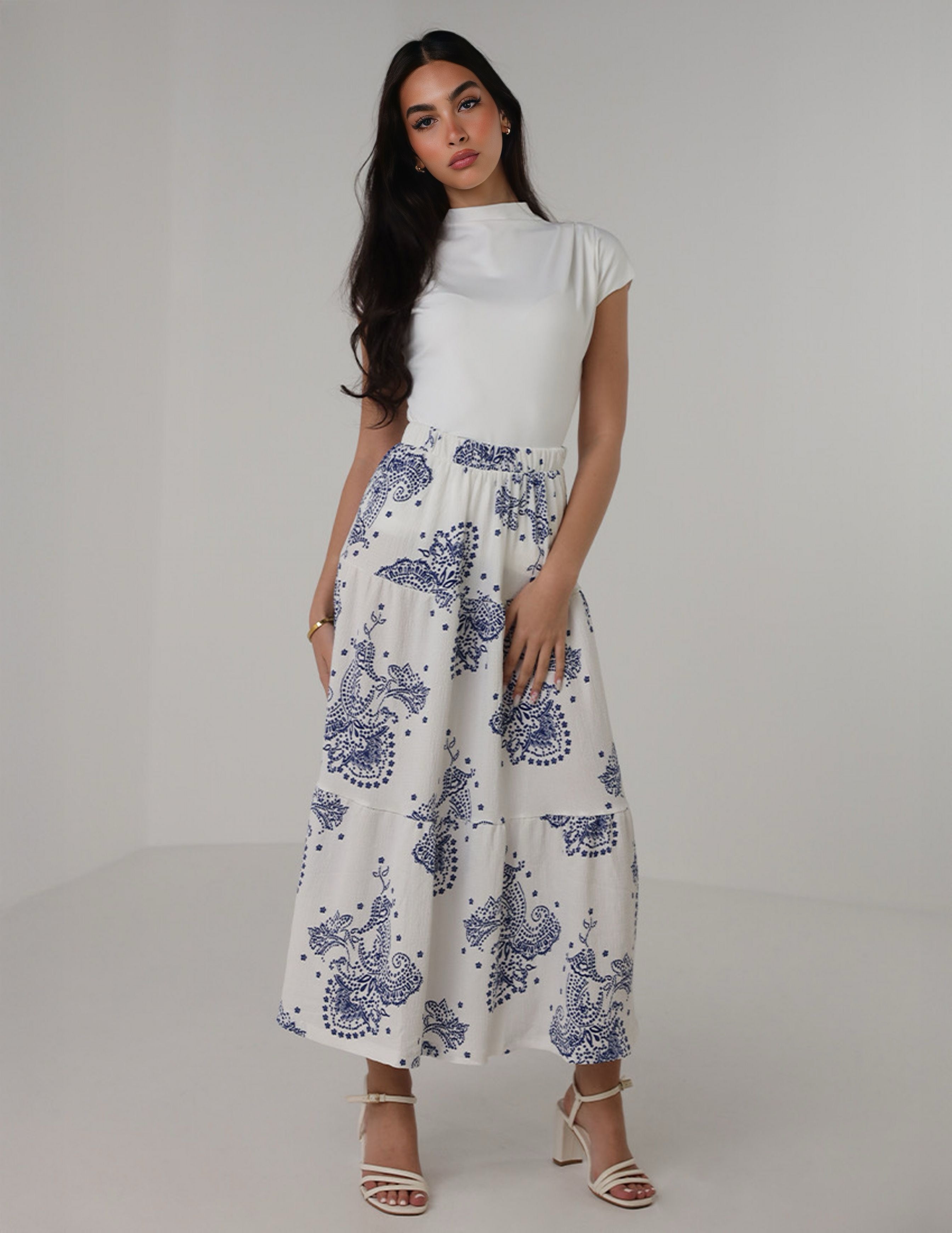 Pattern Printed Tiered Skirt