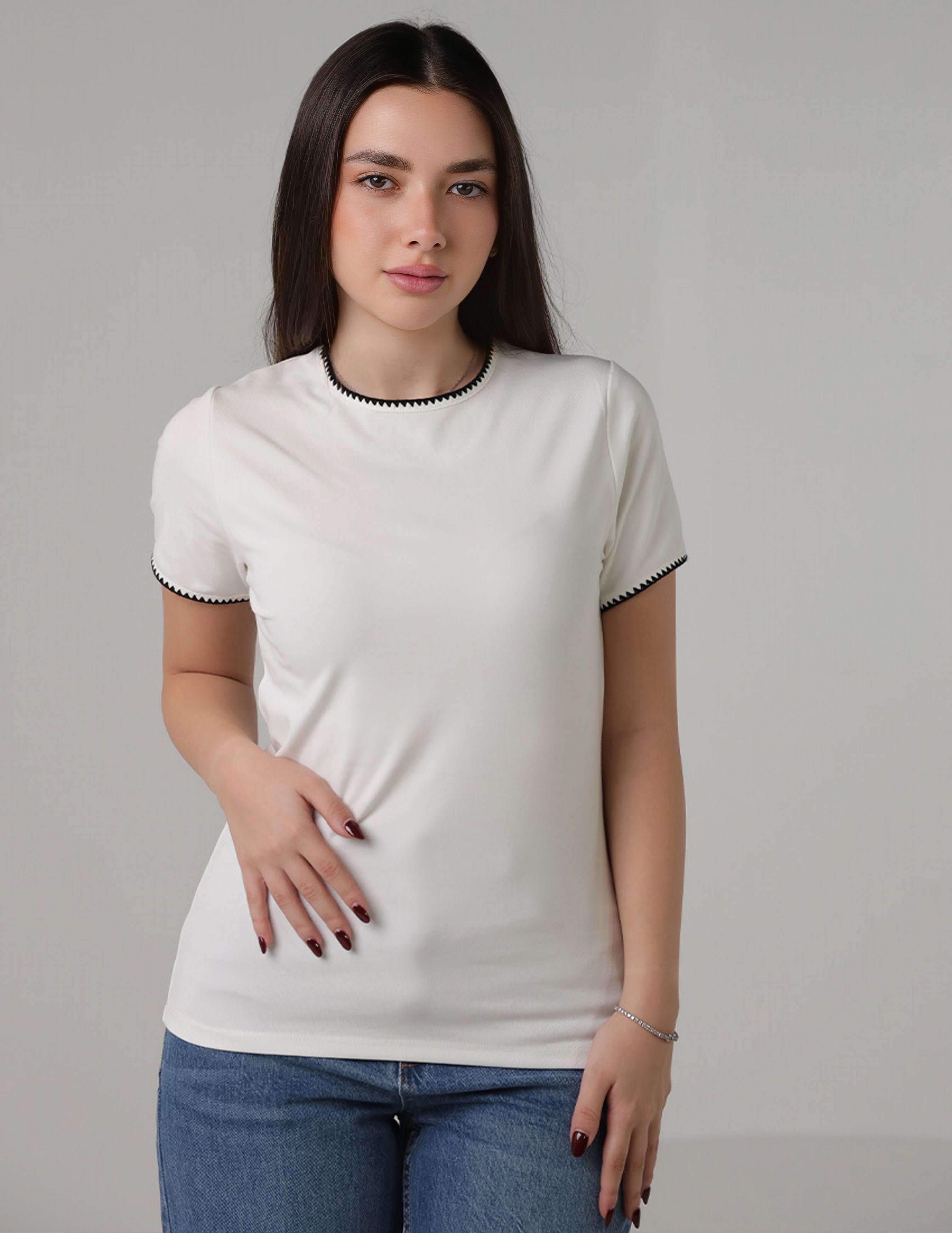 Ribbed T-shirt with Contrast Trim