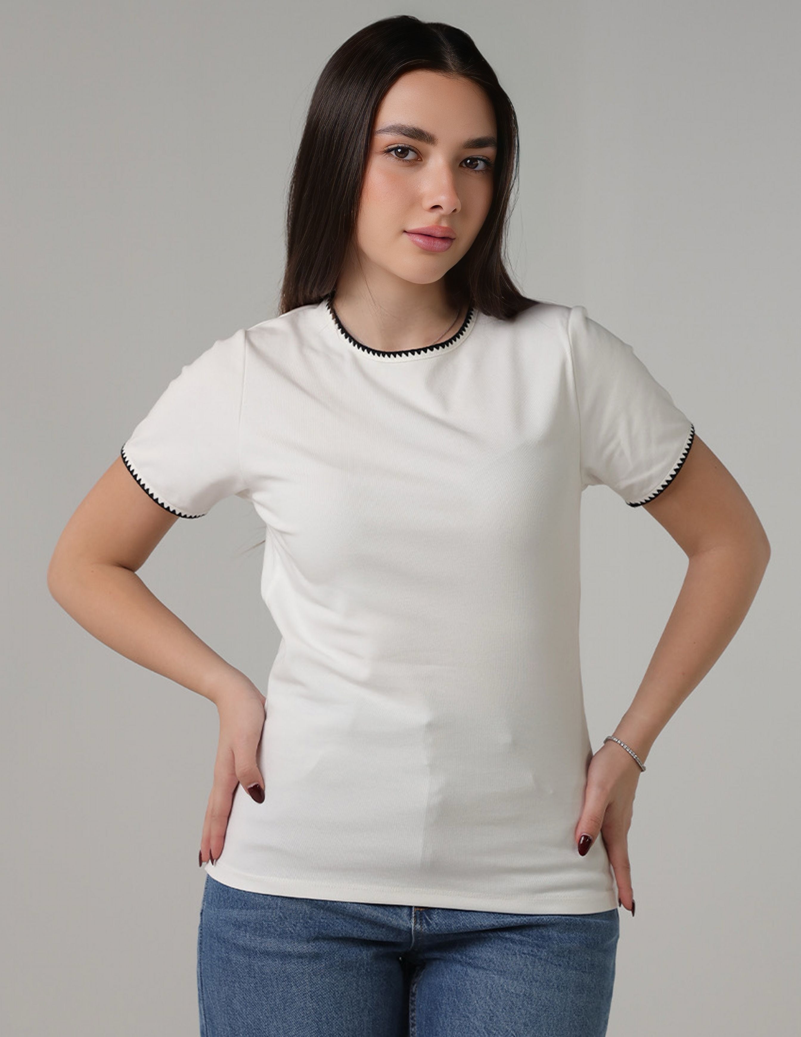 Ribbed T-shirt with Contrast Trim
