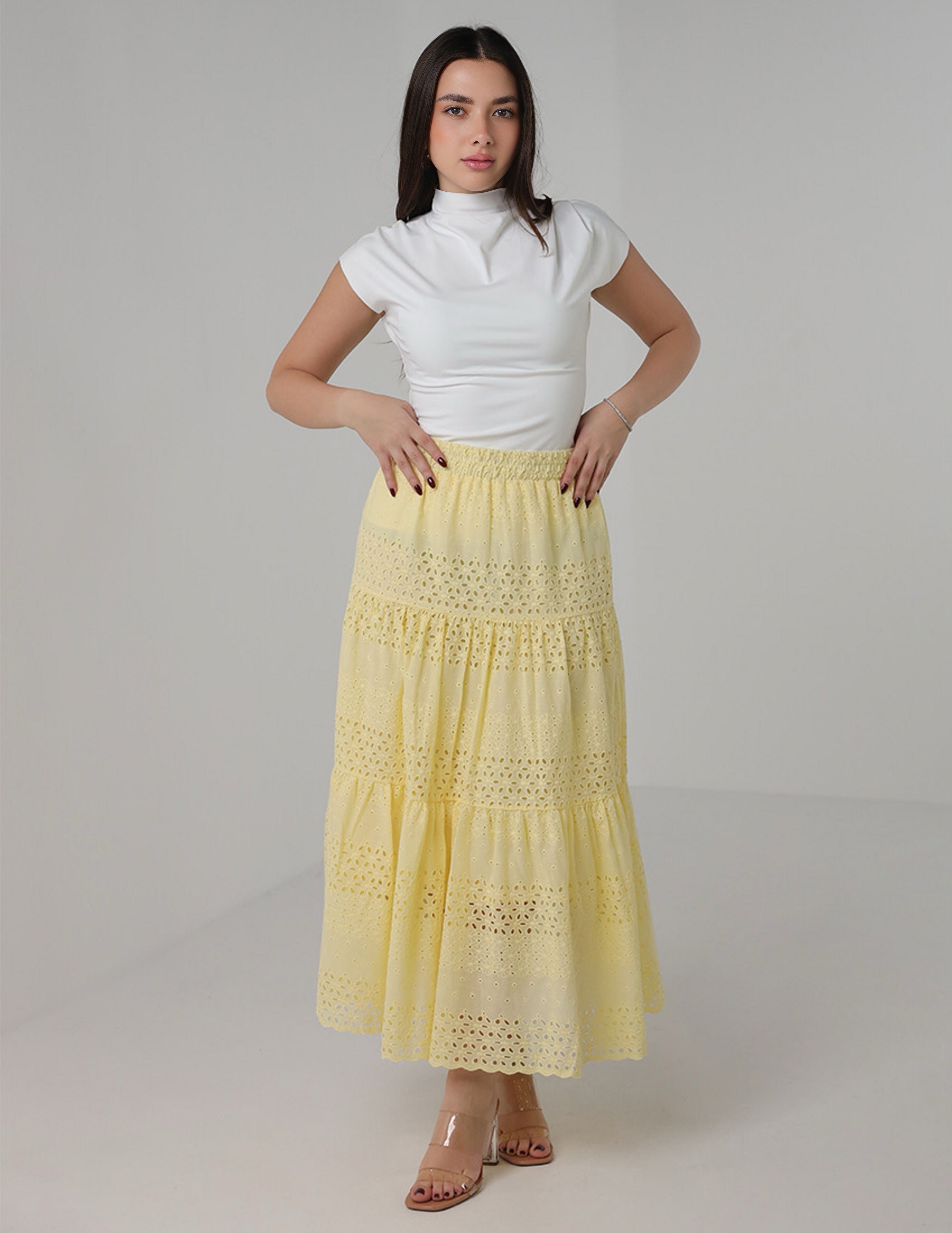 Eyelet Embroidered Tiered Maxi Skirt