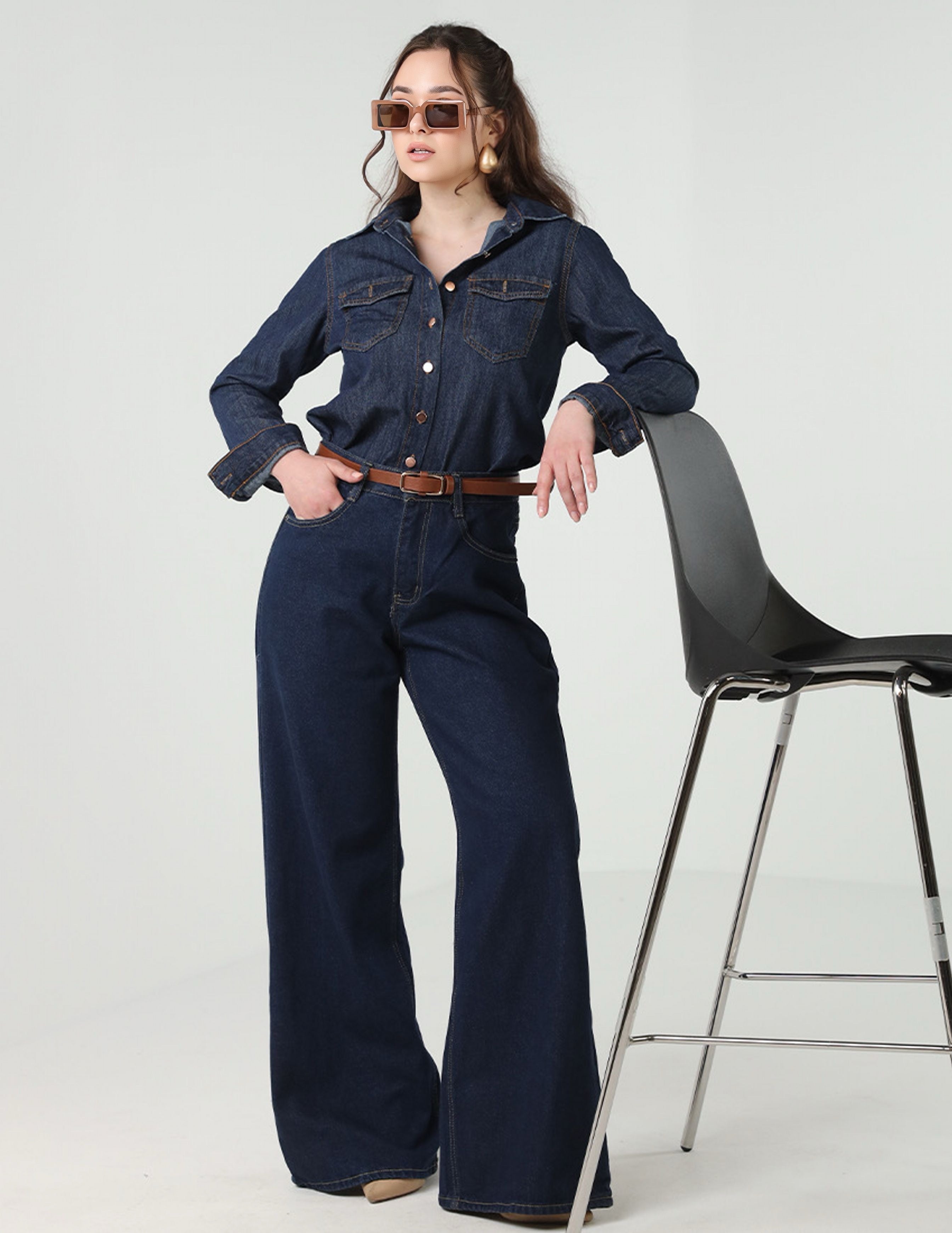 Navy Blue Wide Legged Jeans