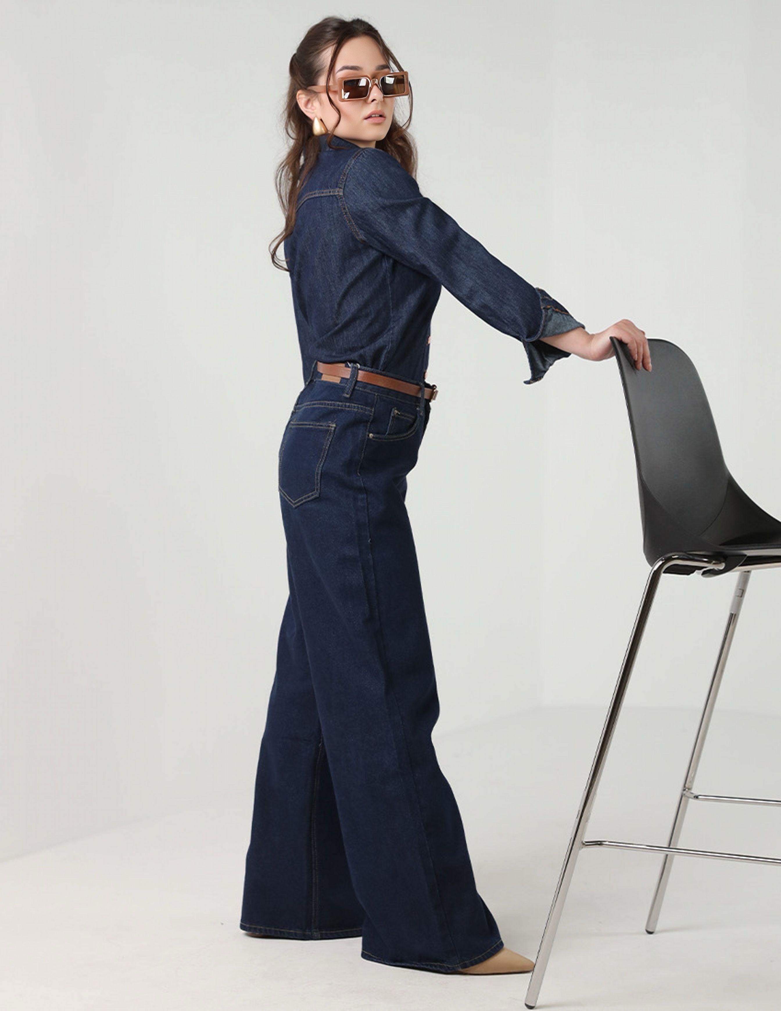 Navy Blue Wide Legged Jeans