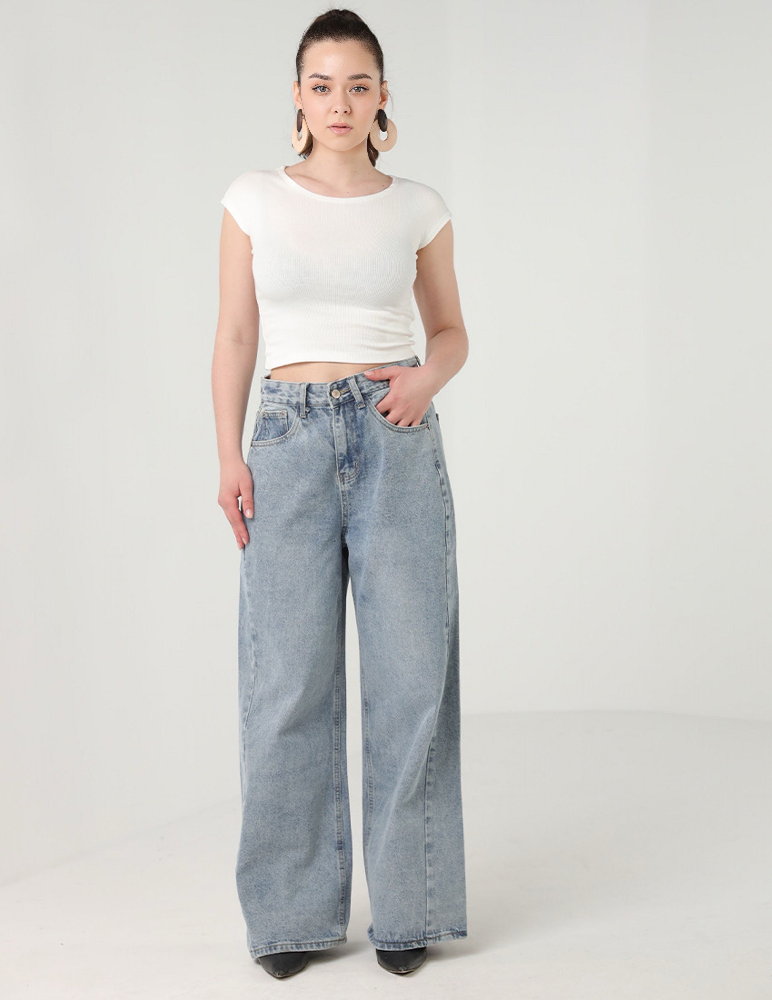 Light Blue Grey Wide Legged Jeans