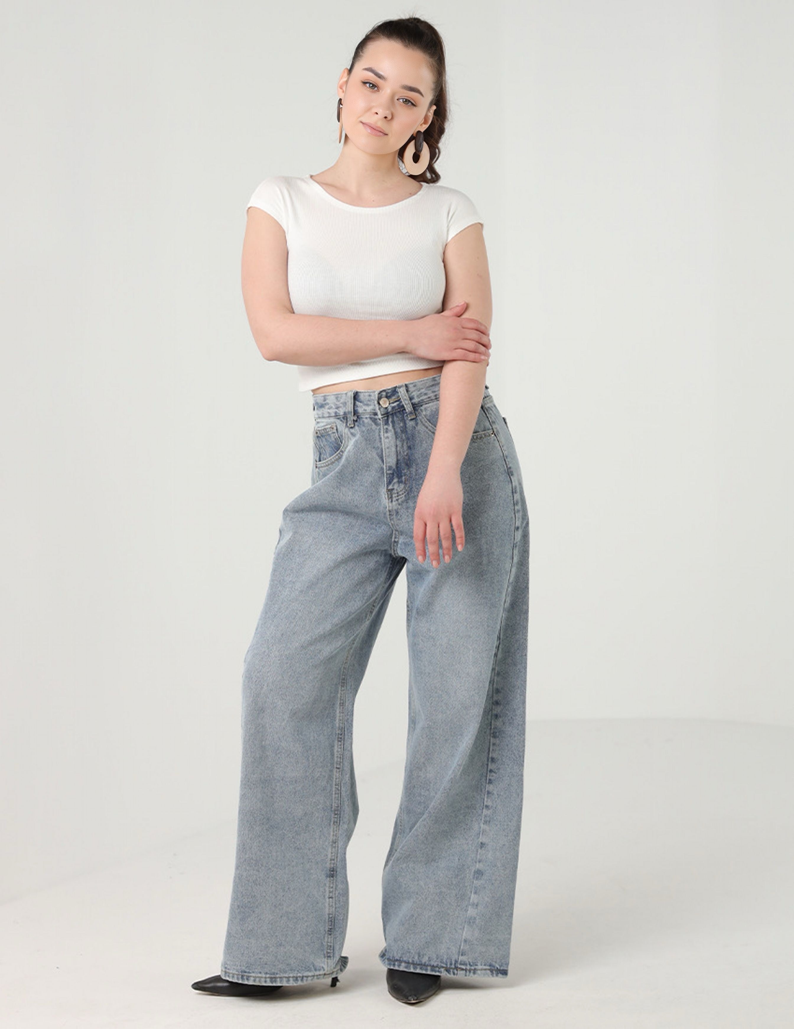 Light Blue Grey Wide Legged Jeans