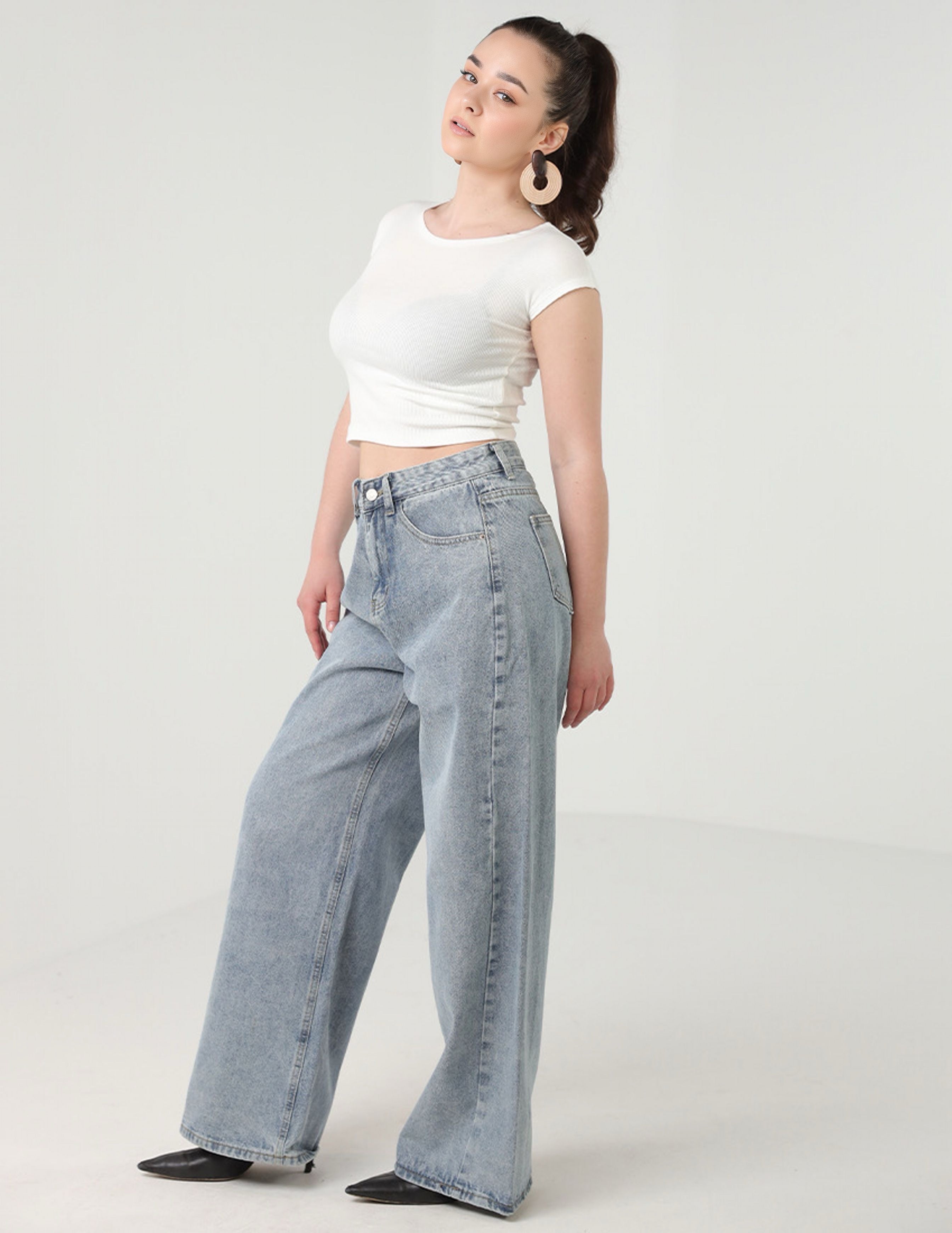 Light Blue Grey Wide Legged Jeans