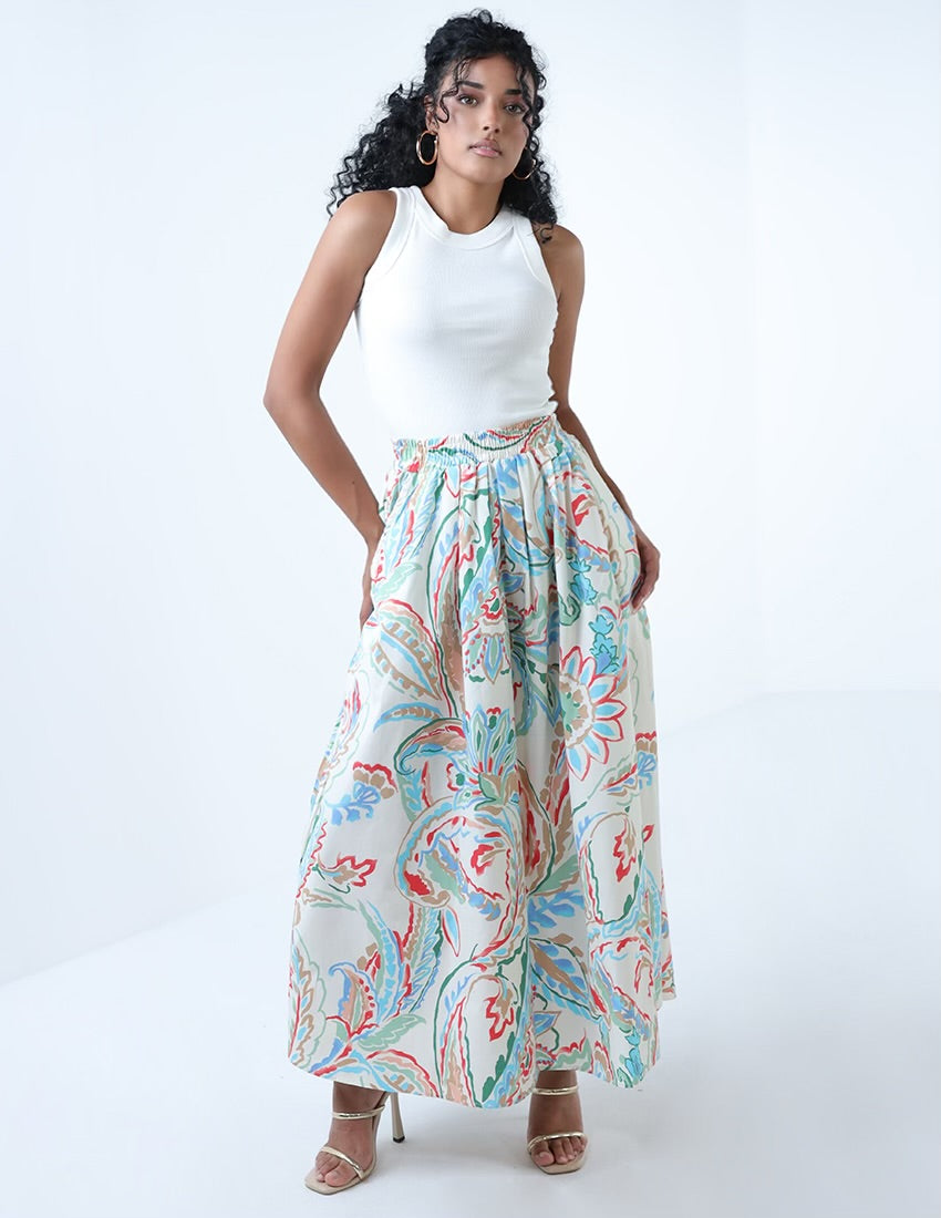 Abstract Print Maxi Skirt