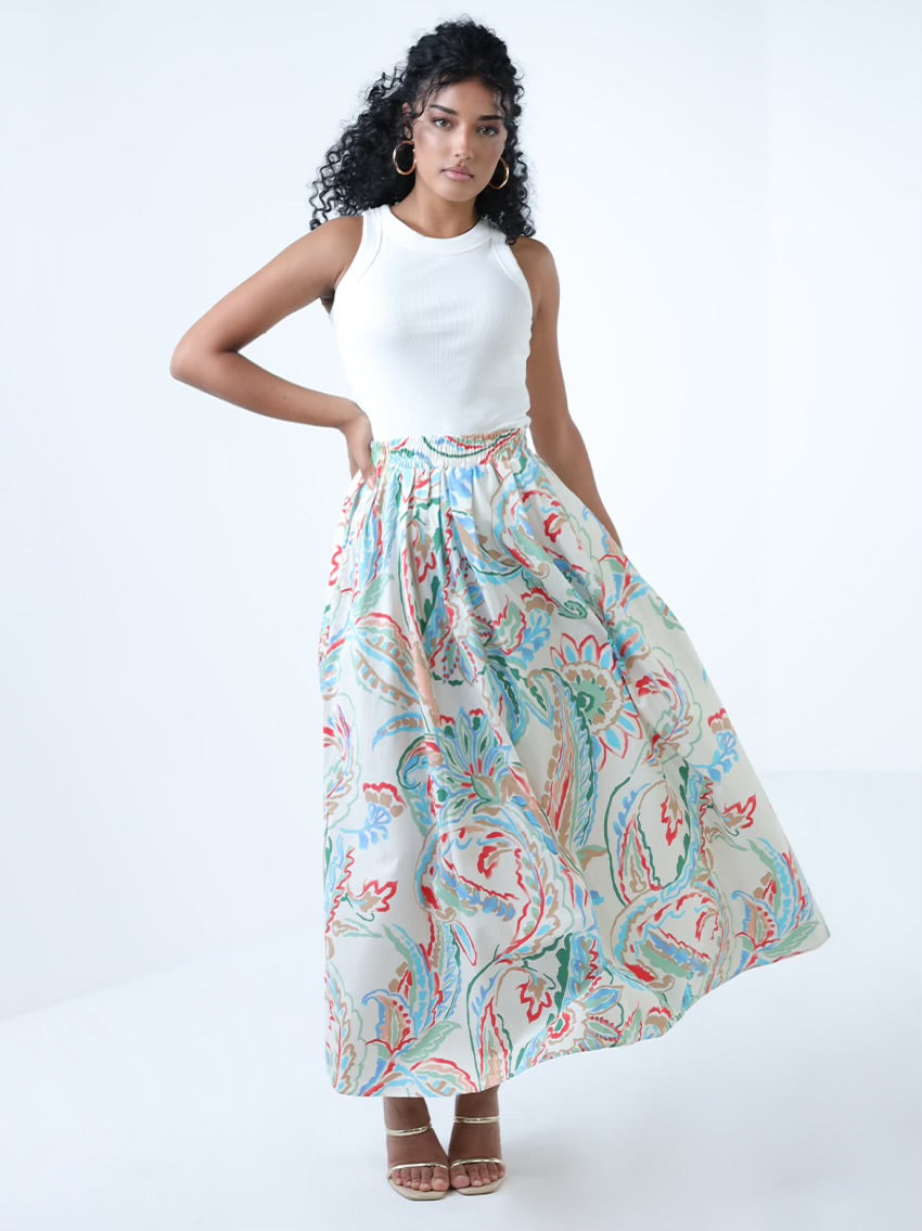 Abstract Print Maxi Skirt
