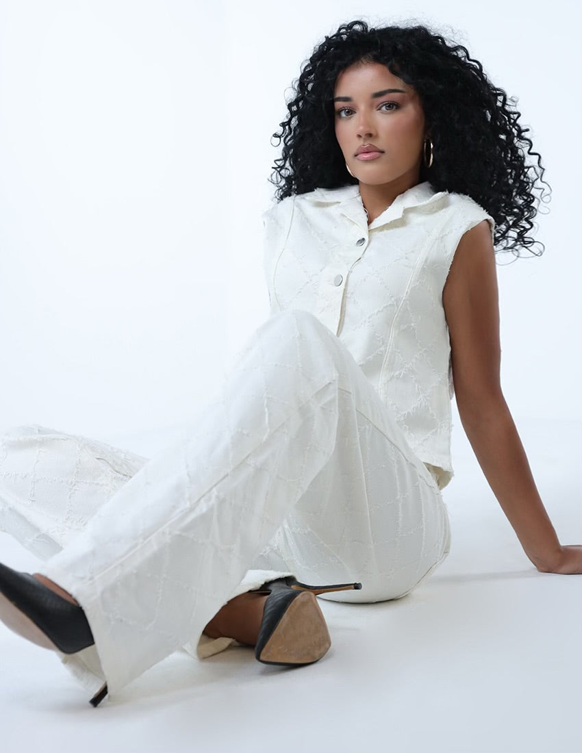 طقم جينز من قطعتين بنقشة ماسية