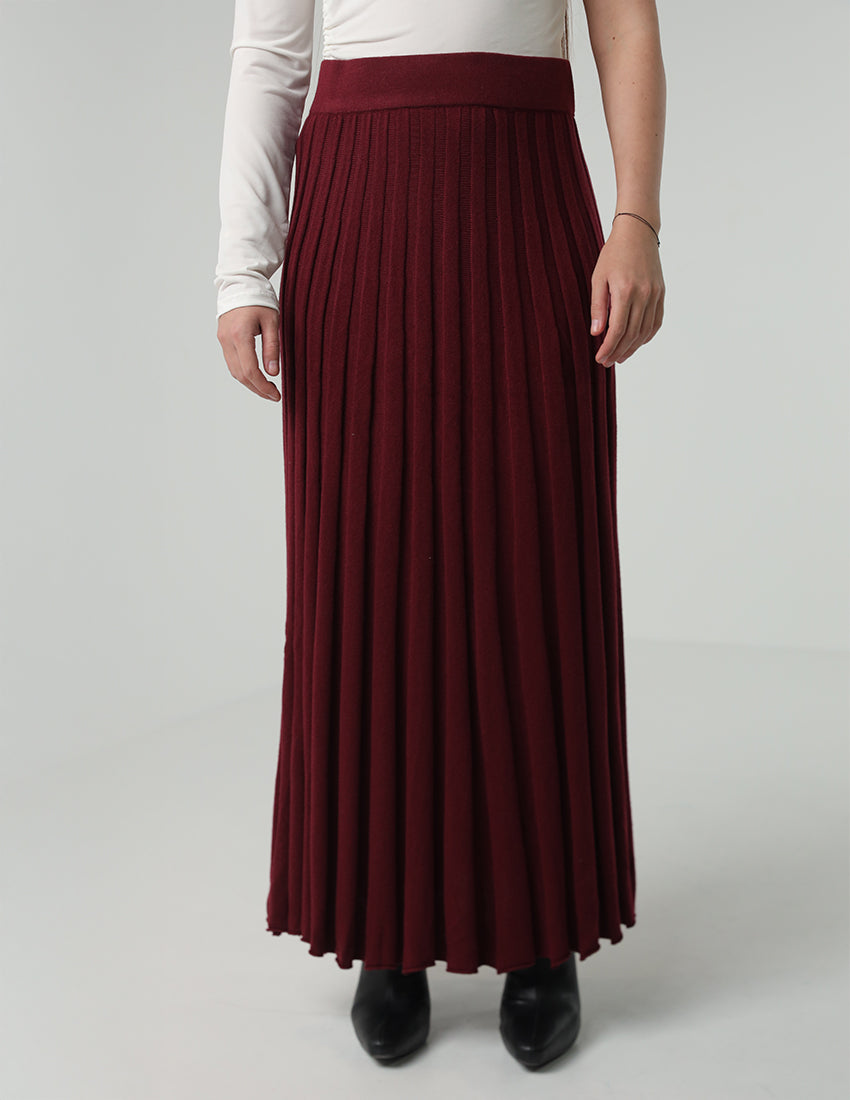 تنورة طويلة بخصر عالٍ - عنابي ورمادي