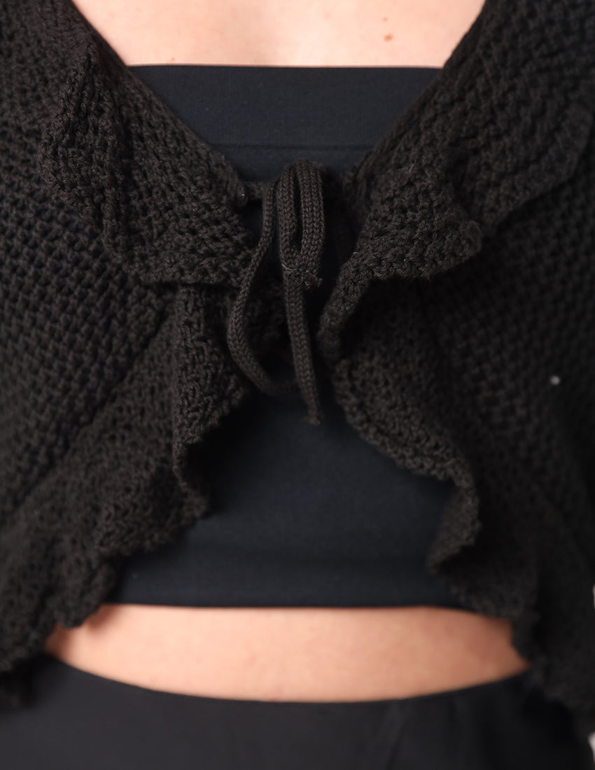 FlowTie Short Knitted Cardigan with Front Tie