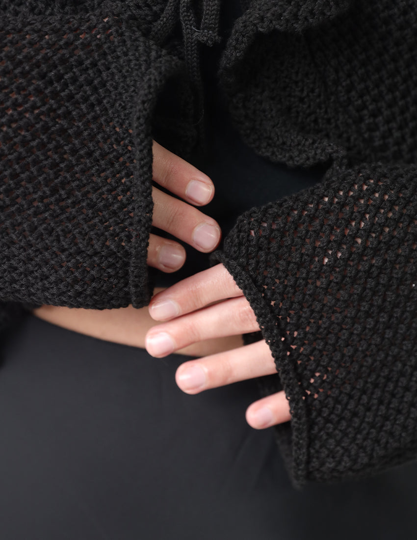 FlowTie Short Knitted Cardigan with Front Tie