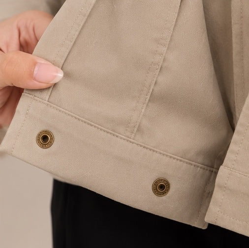 Midi jacket with a buttoned stand collar