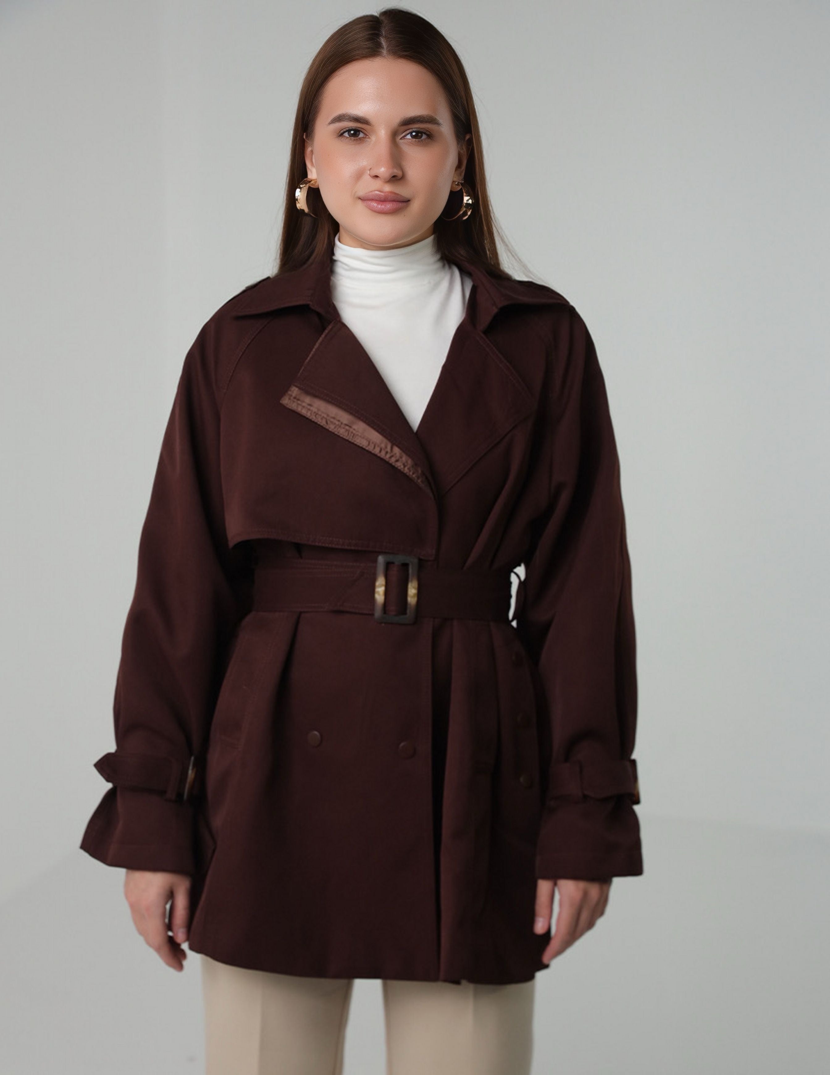 Short Trench Coat with Waist Belt