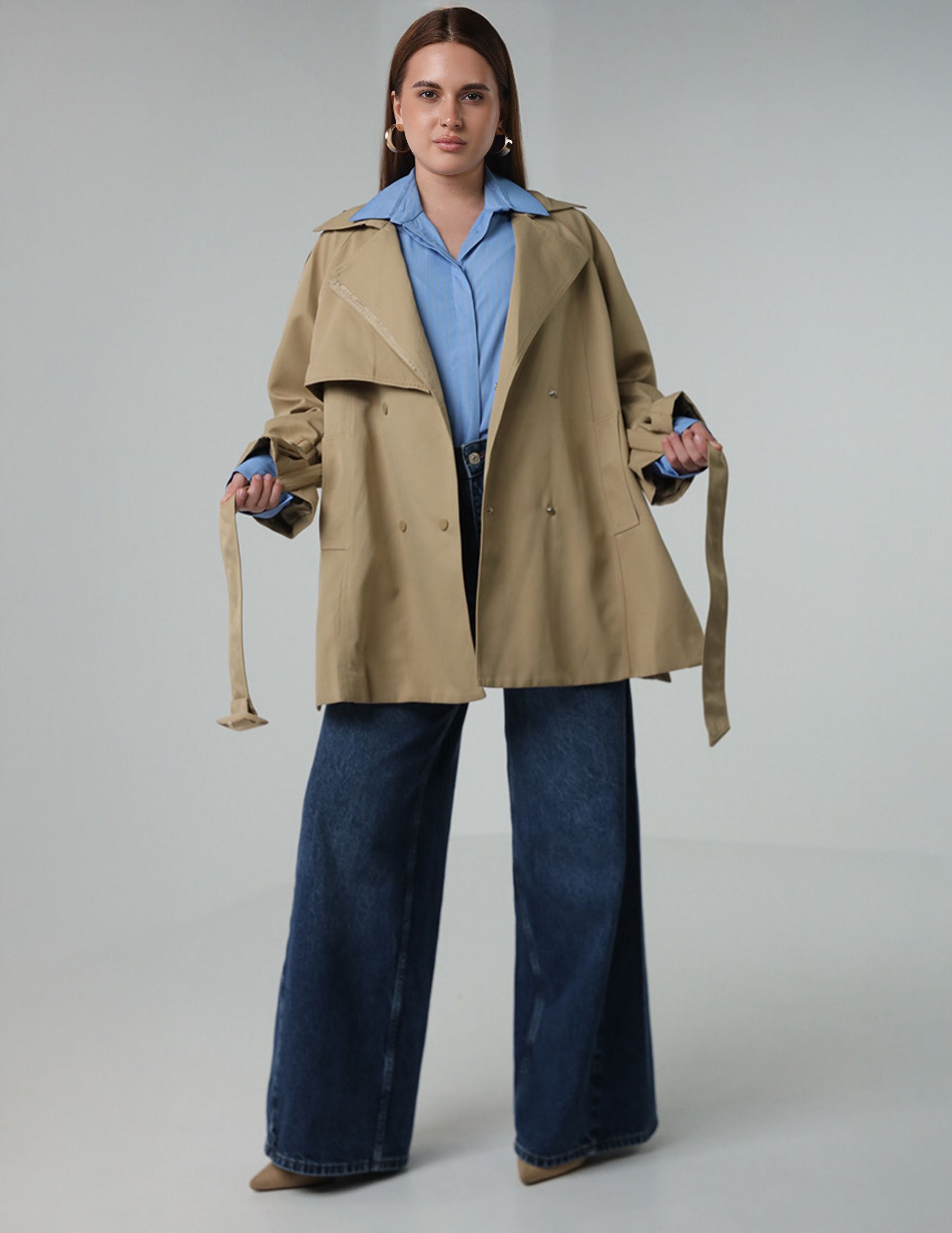 Short Trench Coat with Waist Belt