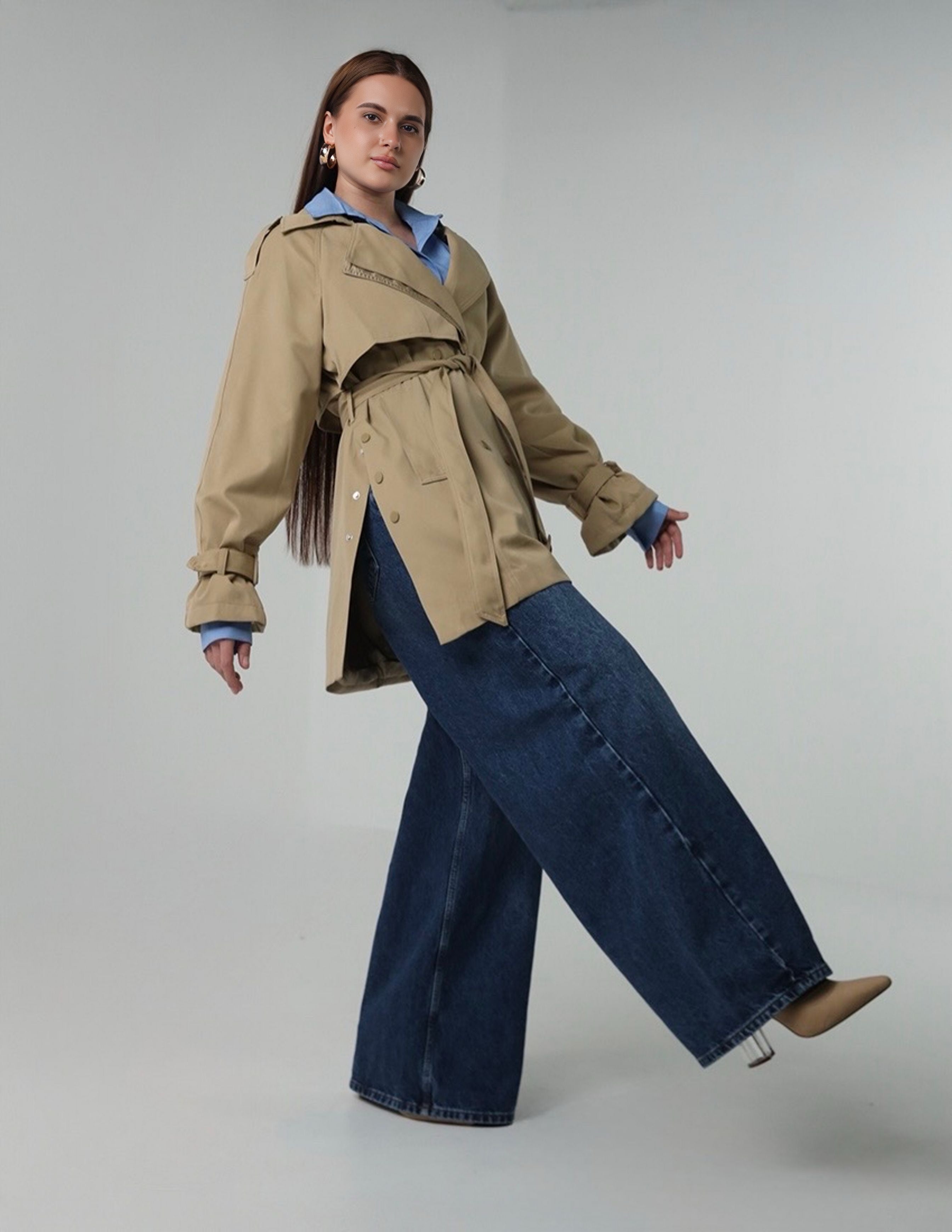 Short Trench Coat with Waist Belt