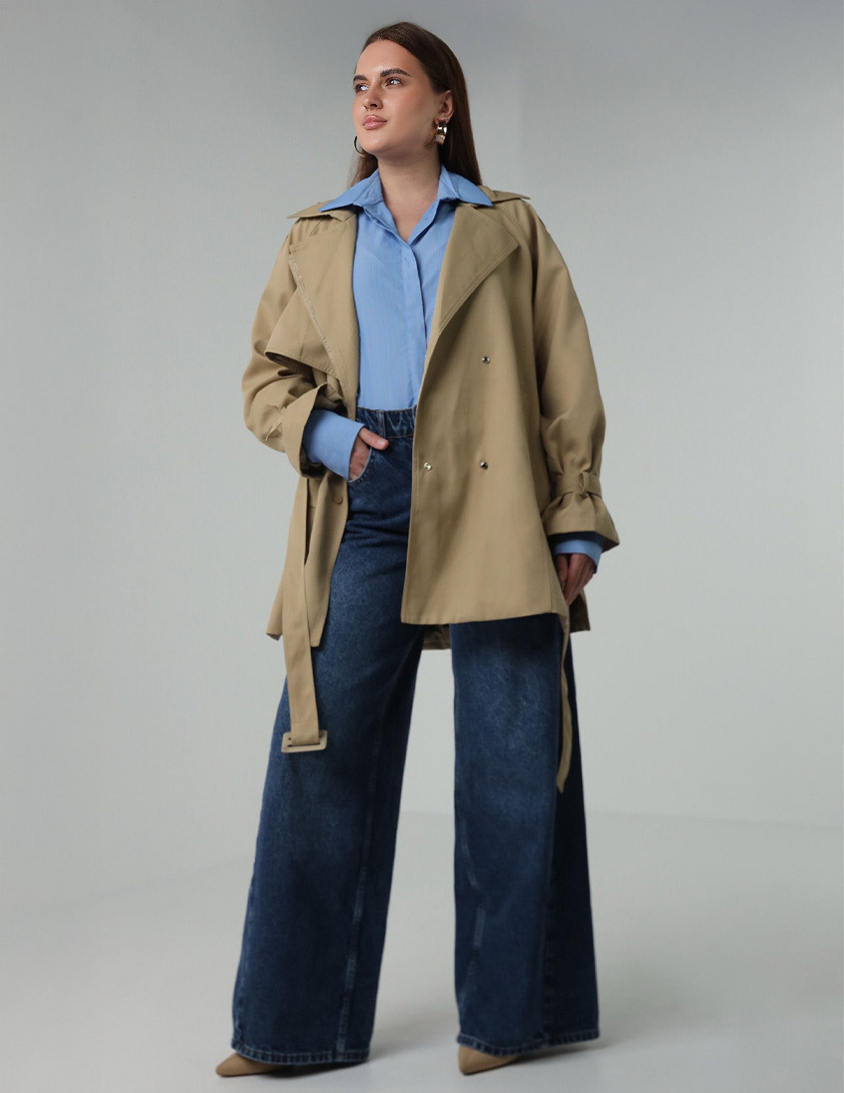 Short Trench Coat with Waist Belt