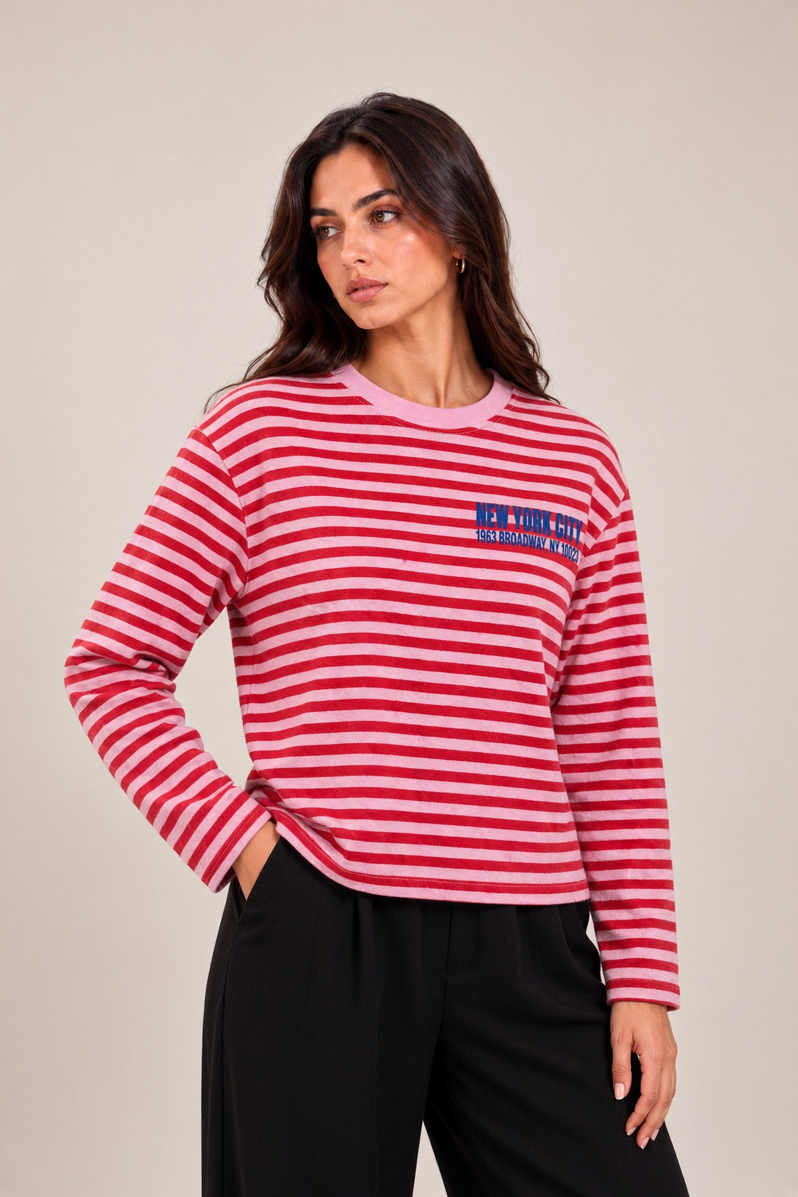 New York City blouse strawberry pink and fuchsia stripe