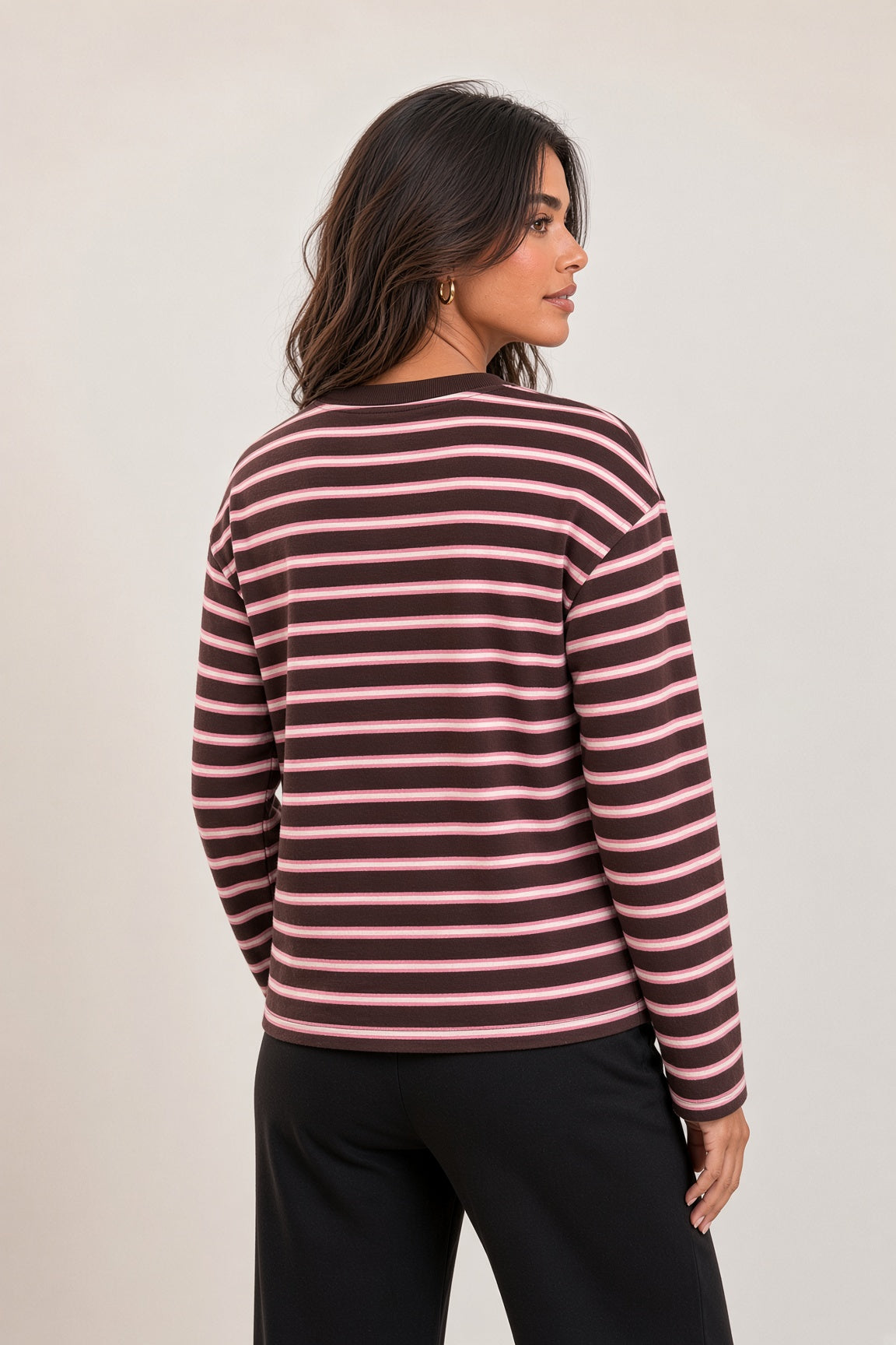 Brown blouse with pink stripes