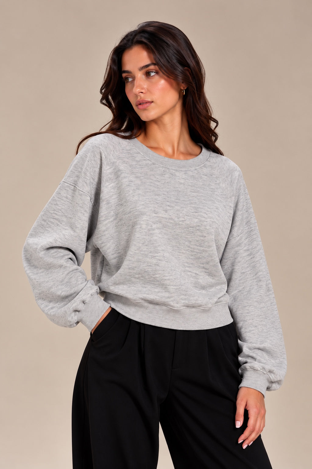 Oversized short blouse with gathered waist and sleeves
