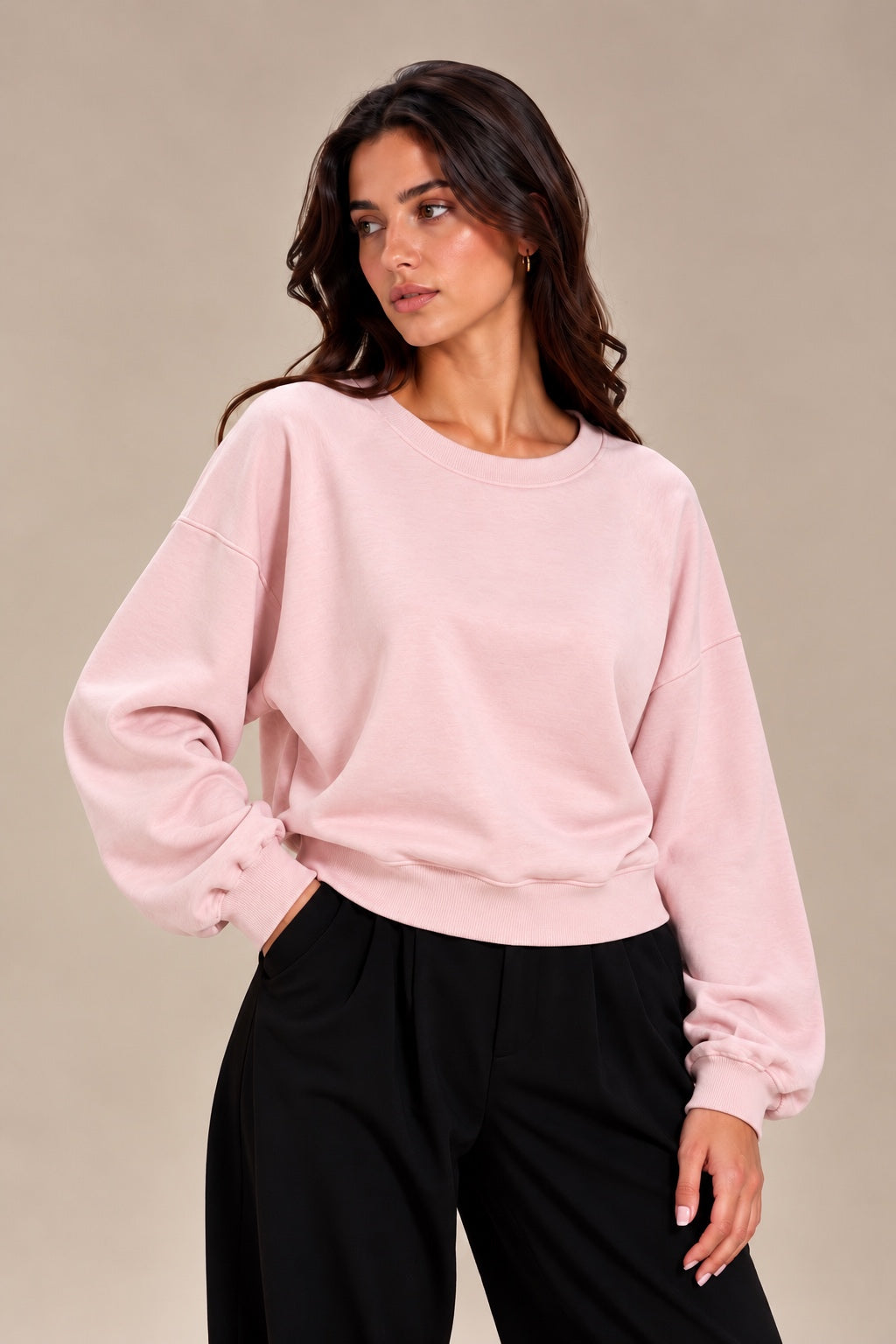 Oversized short blouse with gathered waist and sleeves
