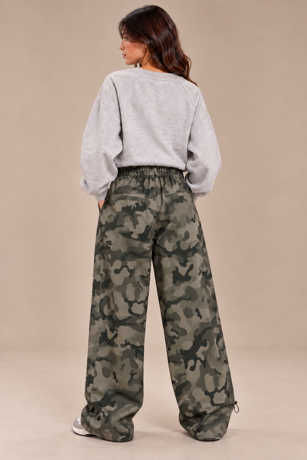 Army-style wide leg sweatpants with side buttons