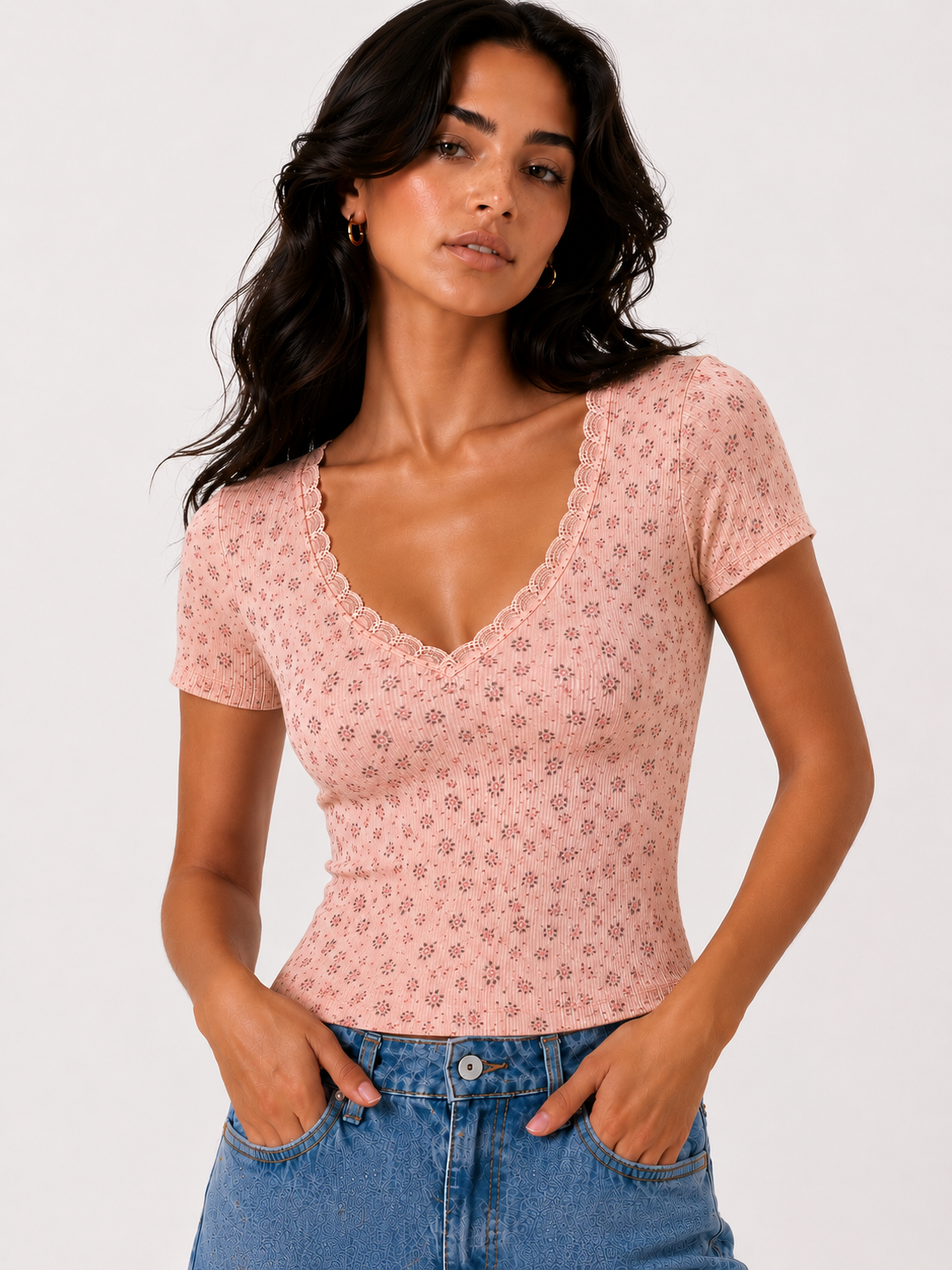 Floral round-neck T-shirt