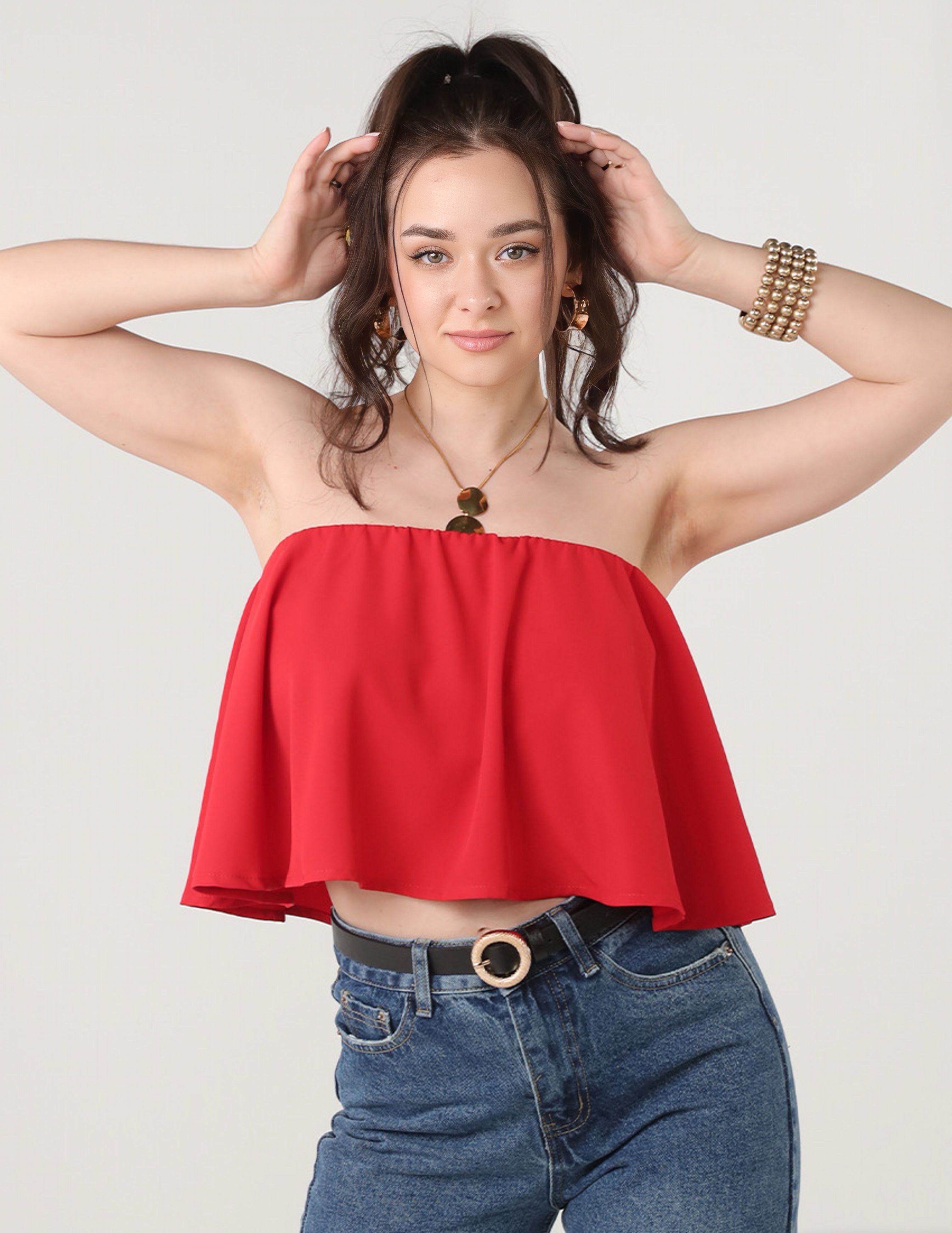 Strapless flowy top