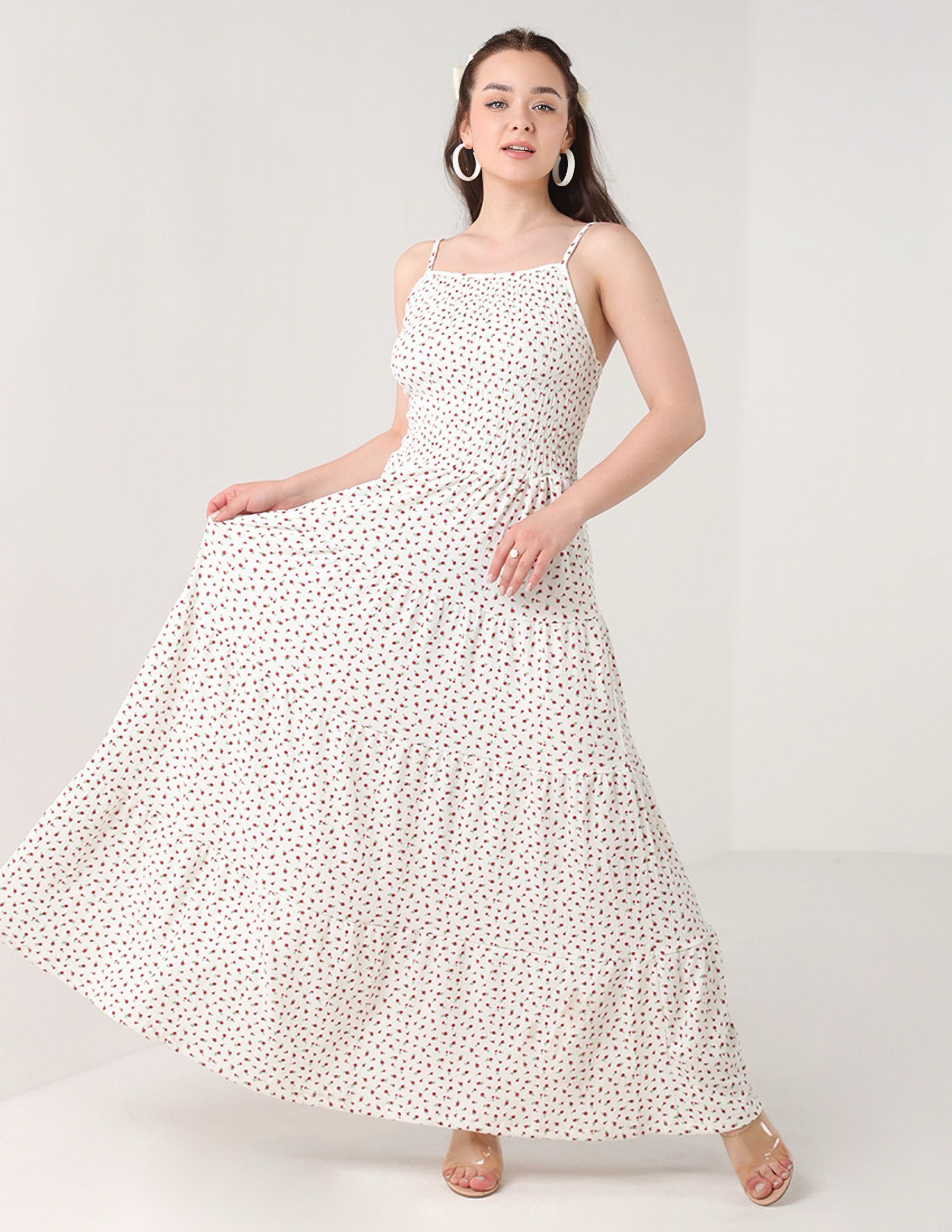 فستان أبيض مزهر