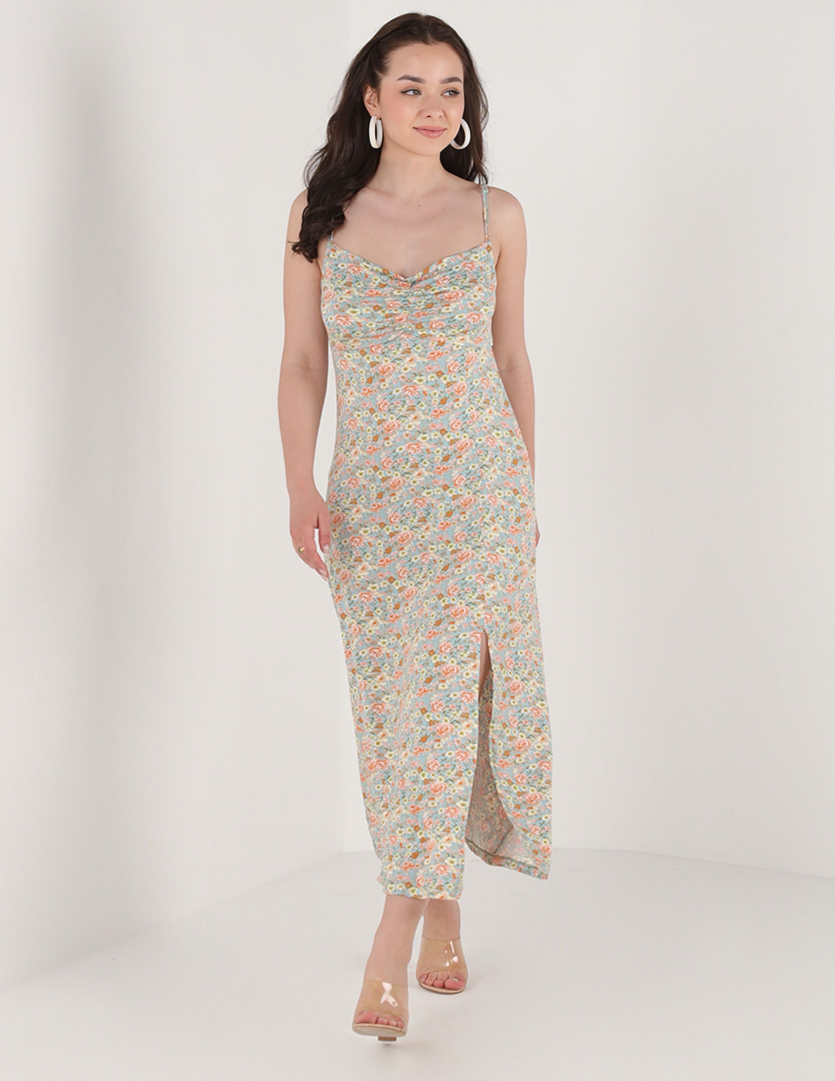 Long printed floral dress