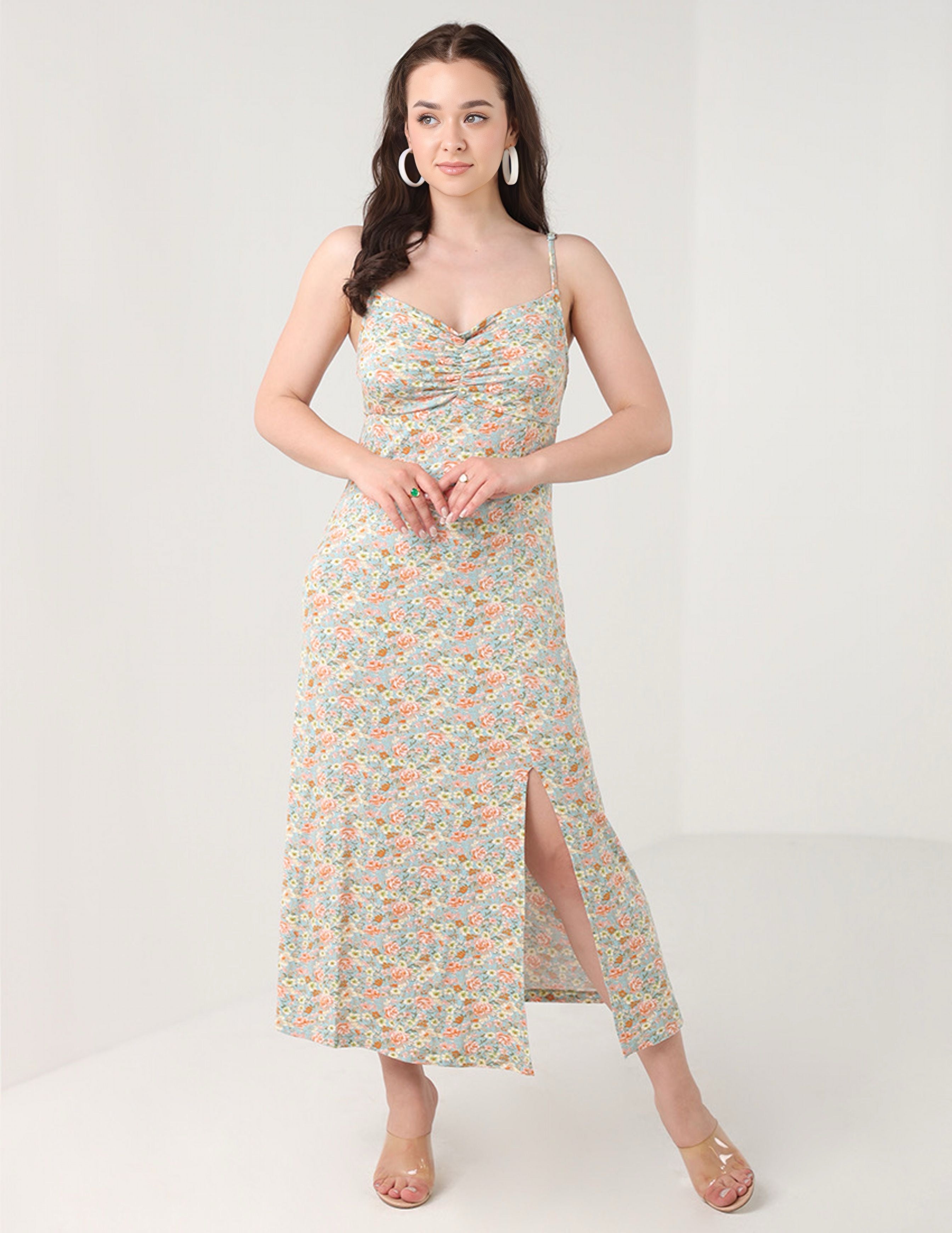 Long printed floral dress