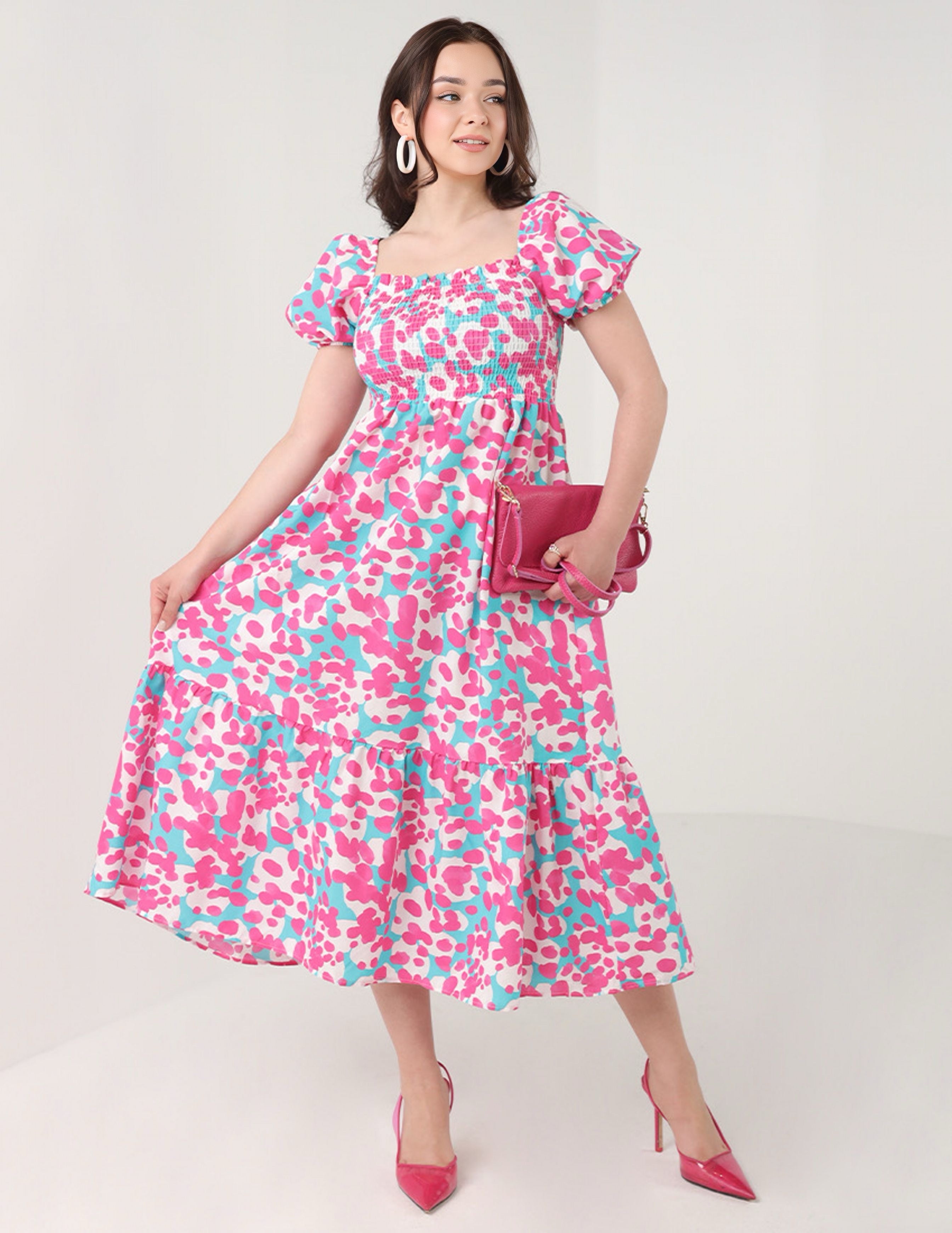 Printed Dress with Blue and pink