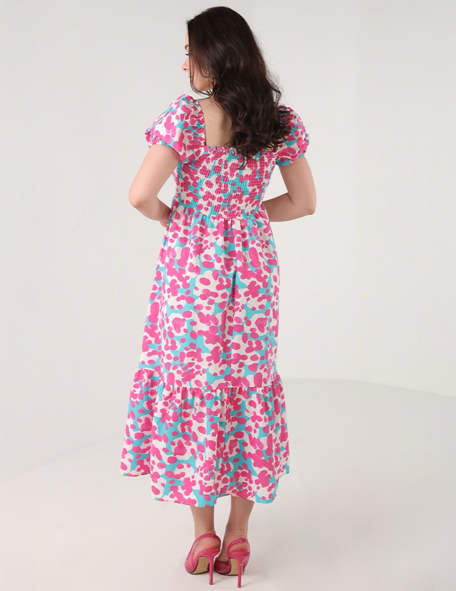 Printed Dress with Blue and pink