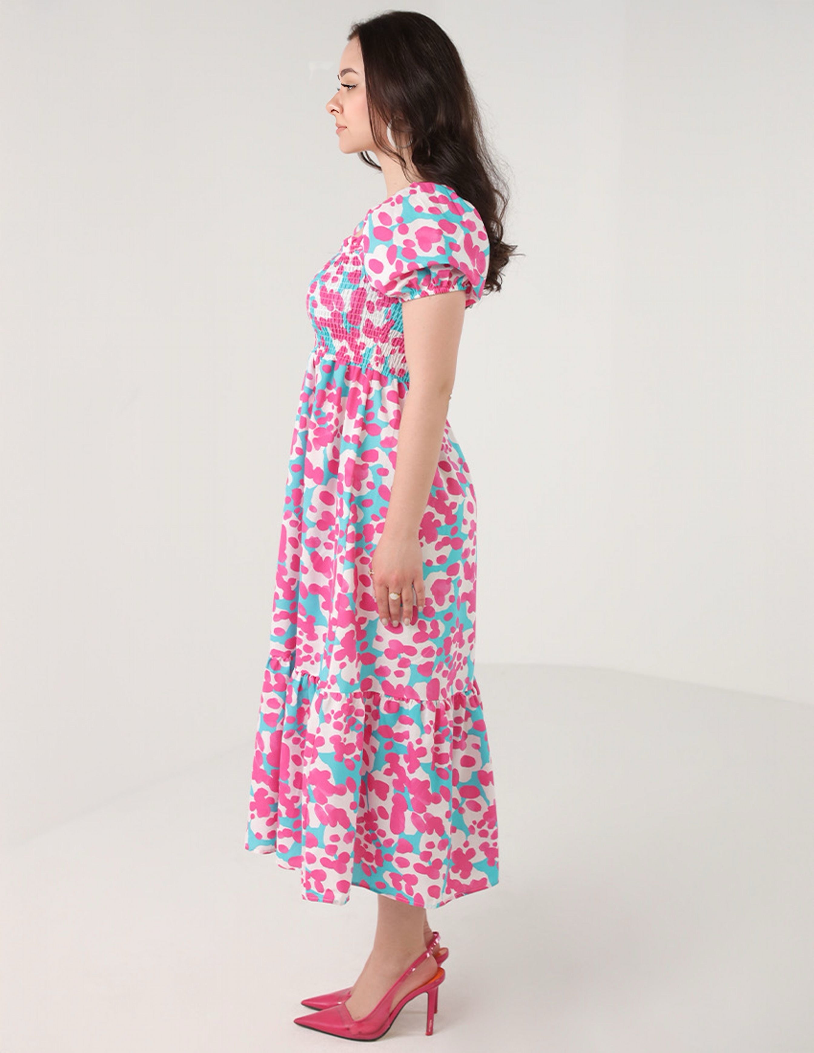 Printed Dress with Blue and pink