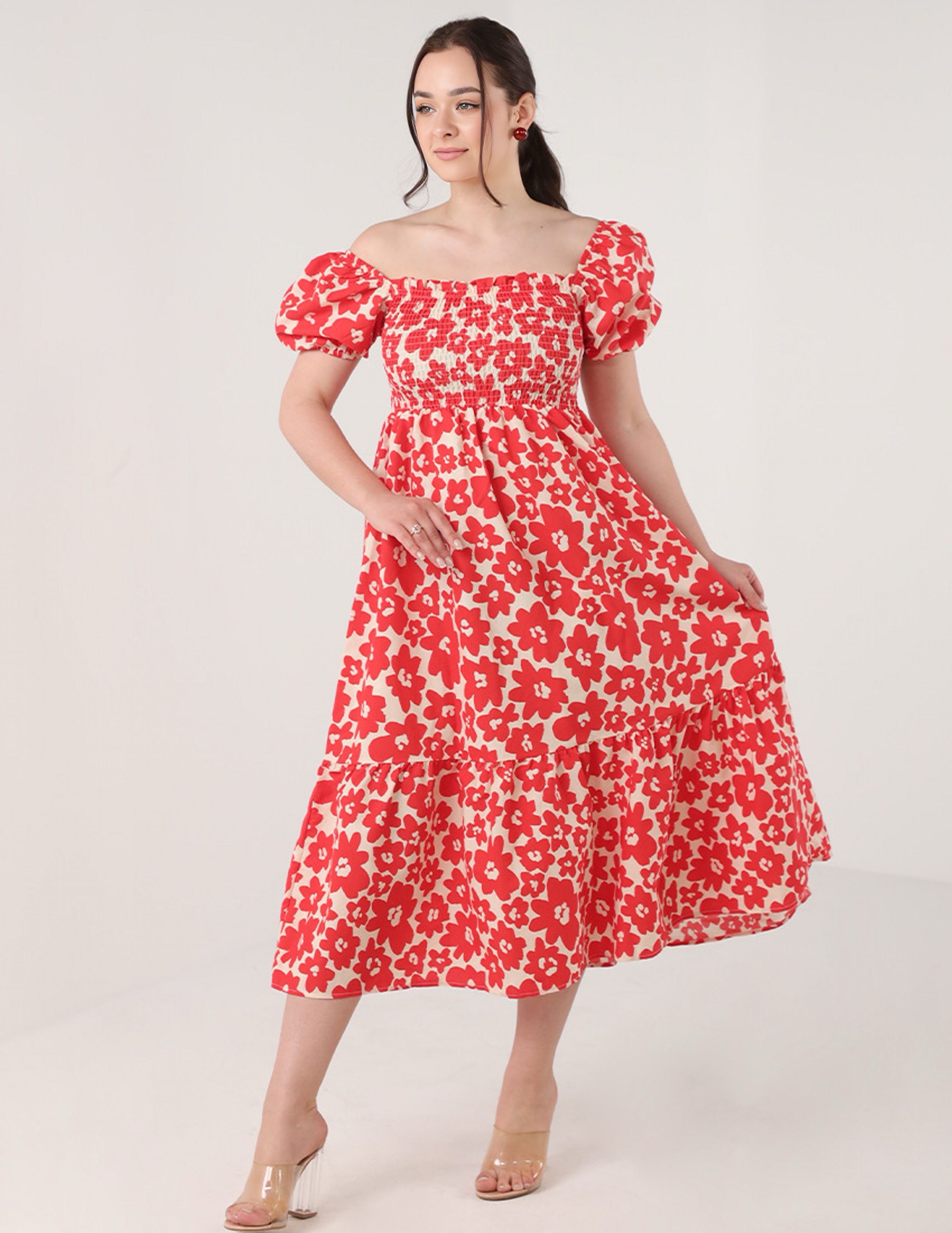 فستان زهري متوسط الطول