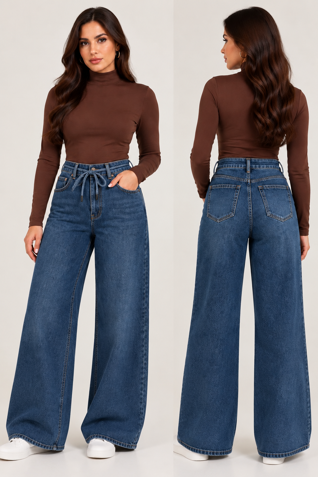 Wide leg jeans with tie waist