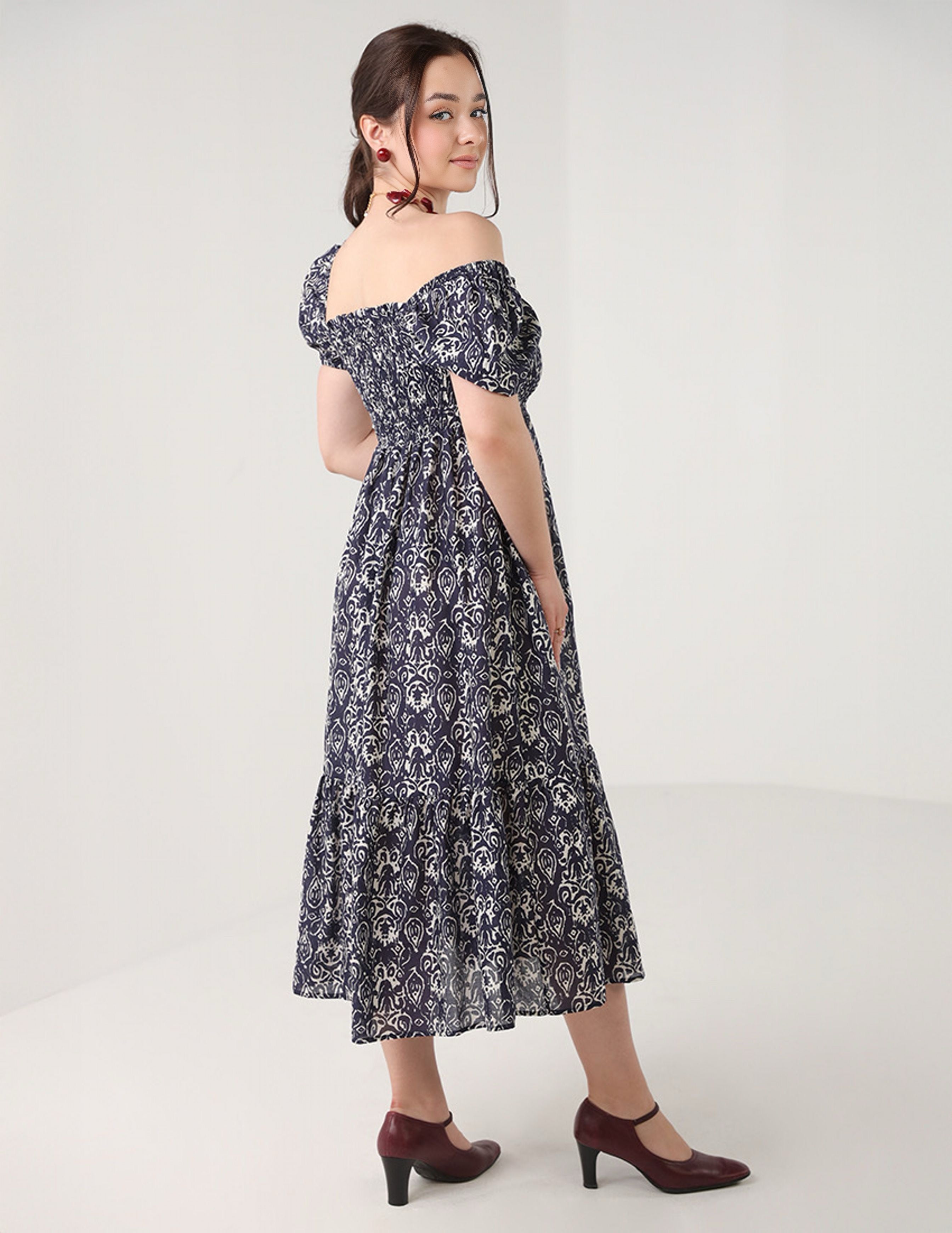 Navy Blue Printed Dress