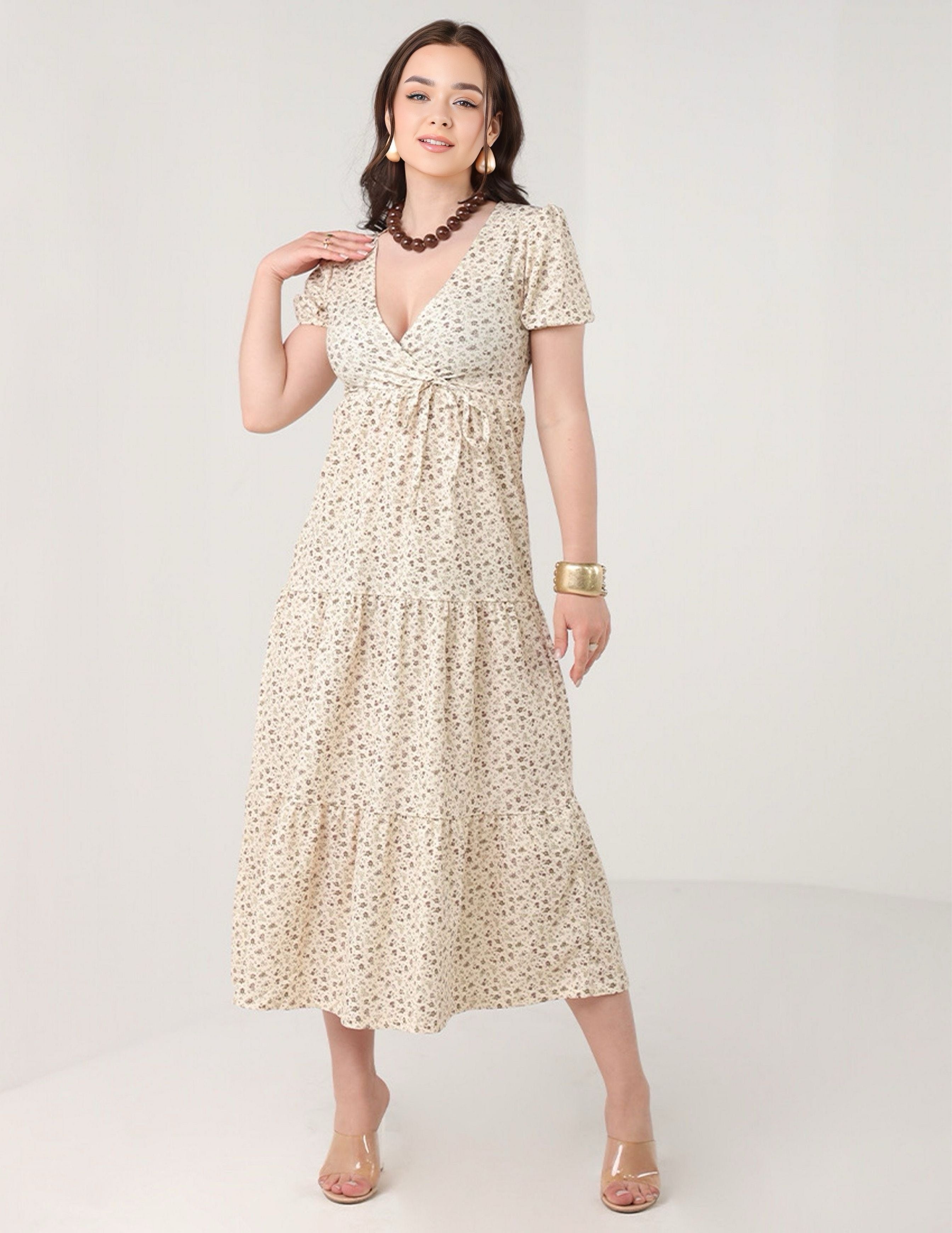 Floral Creamy Beige Dress