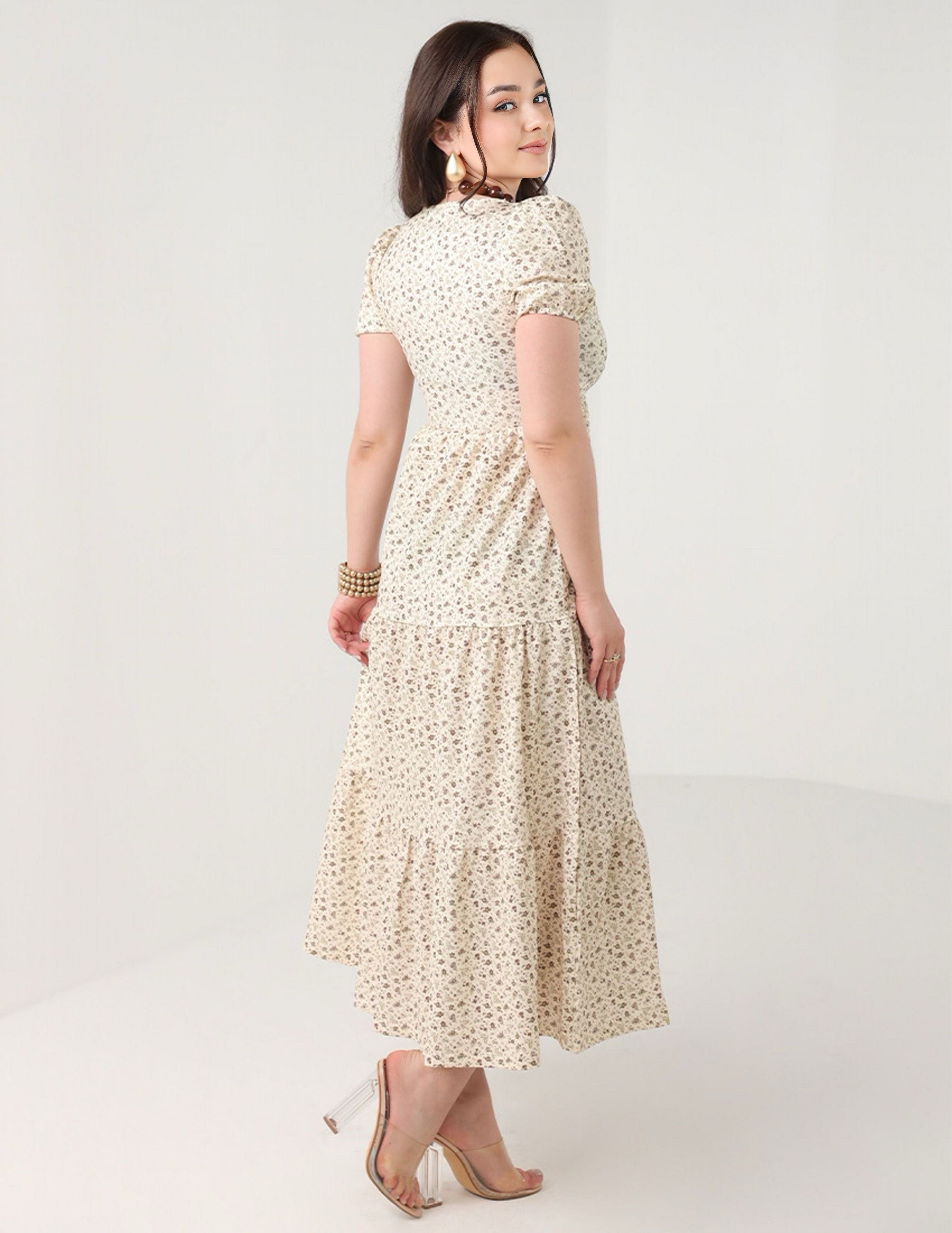 Floral Creamy Beige Dress