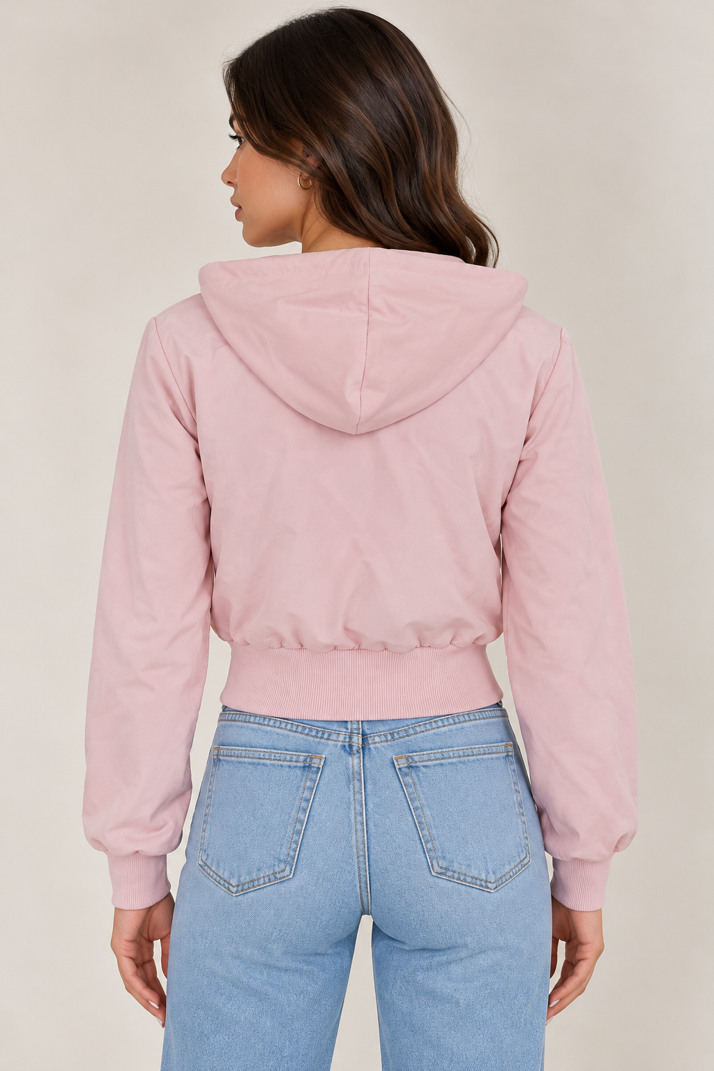 Short zip-up sweatshirt with hood